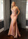 Prom Dresses Long Metallic High Slit Formal Prom Dress Rose Gold