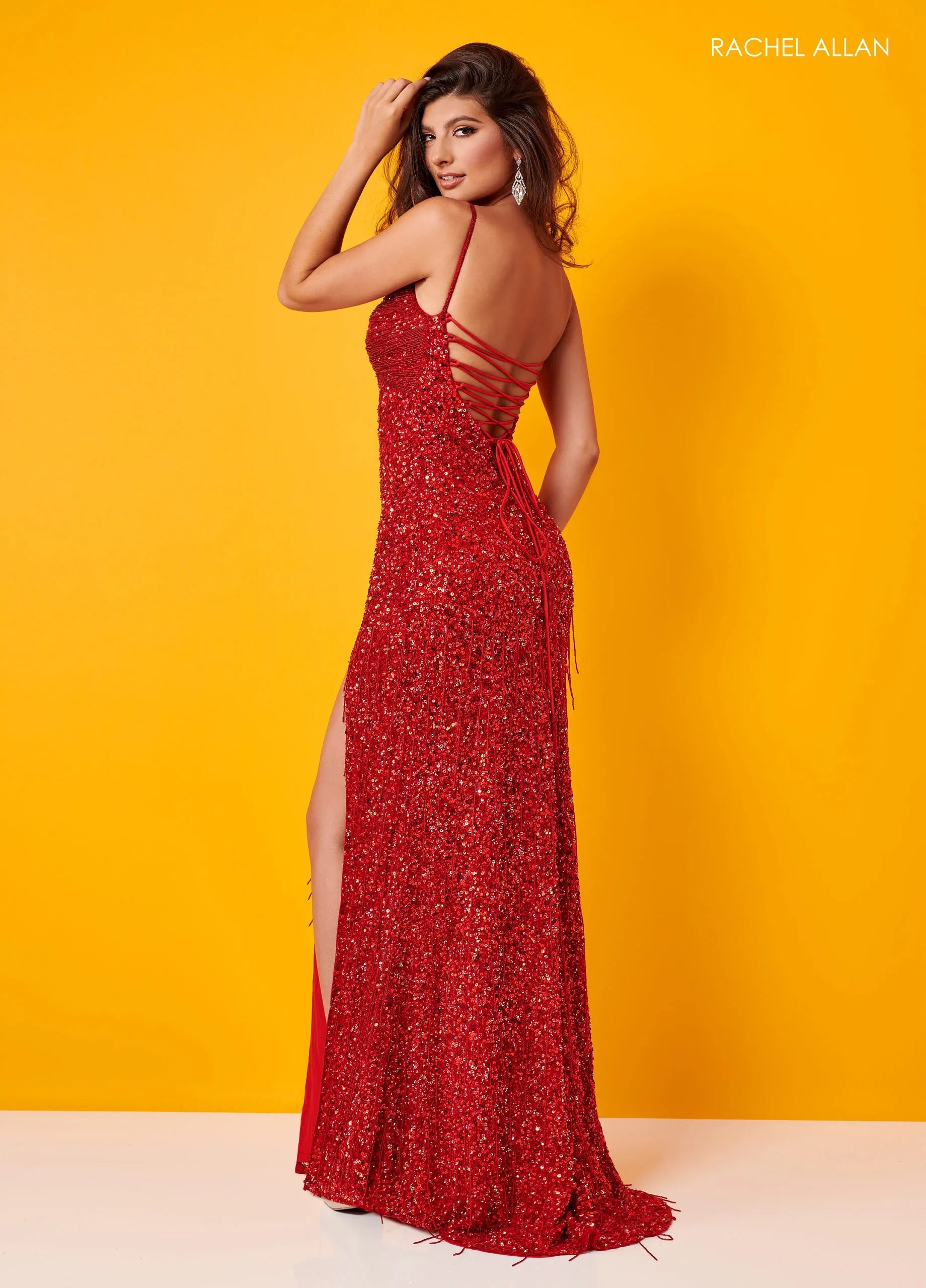 Prom Dresses Long Formal Glitter Sequin Slit Prom Dress Rachel Allan 70443 Red
