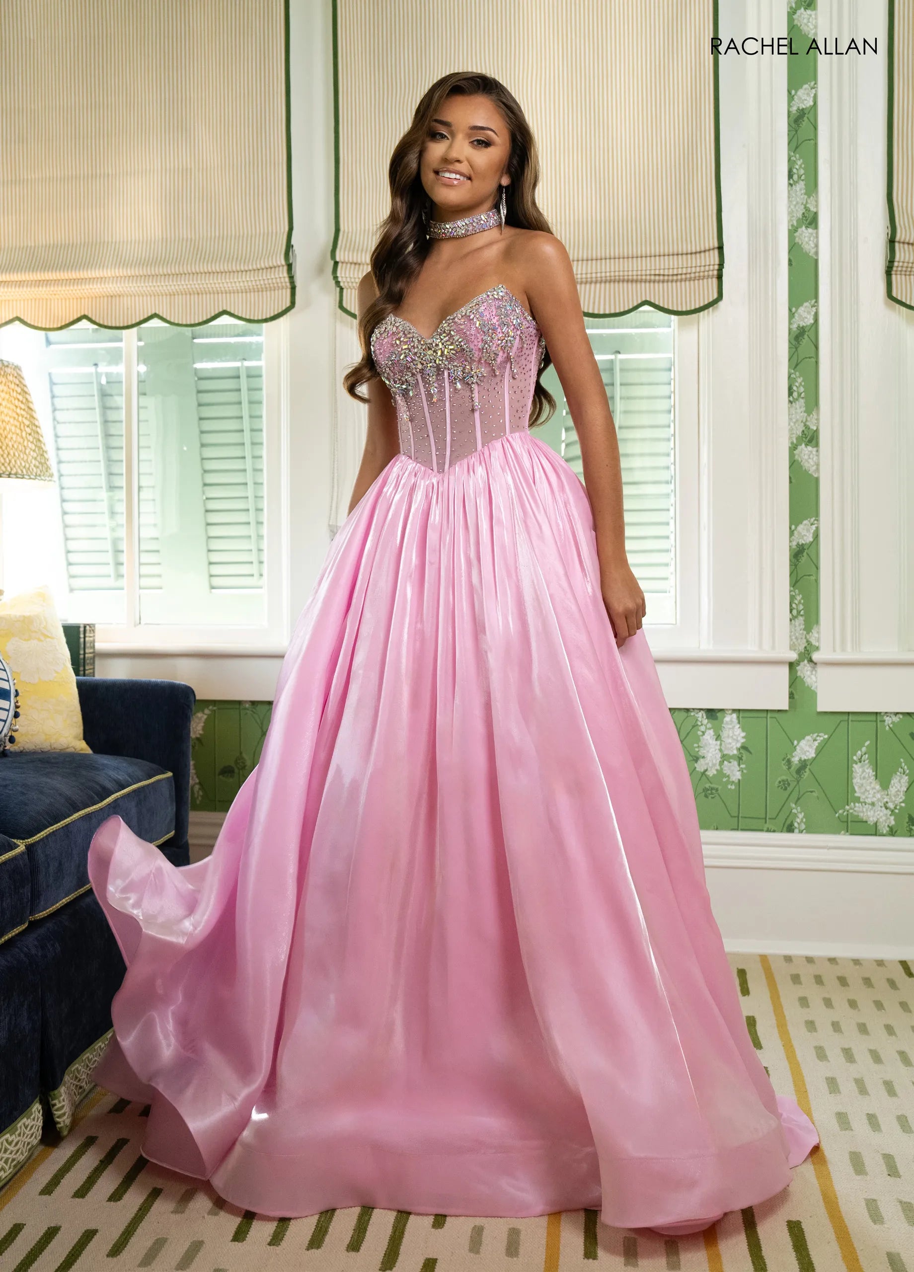 Prom Dresses Beaded Corset Long Prom Ball Gown Pink