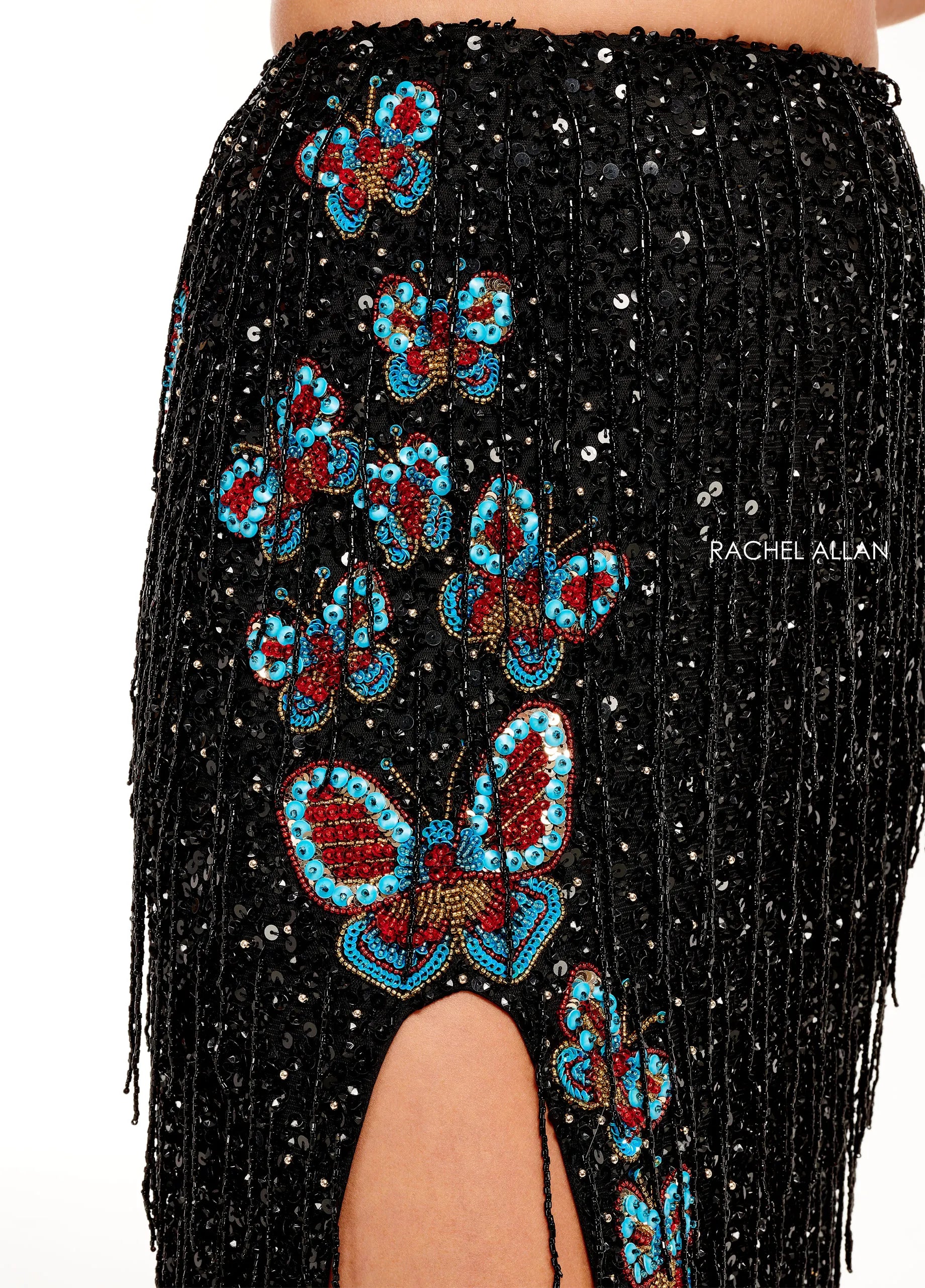 Prom Dresses Long Formal Beaded Sequin Two Piece Slit Prom Dress Rachel Allan 70258 Black Multi