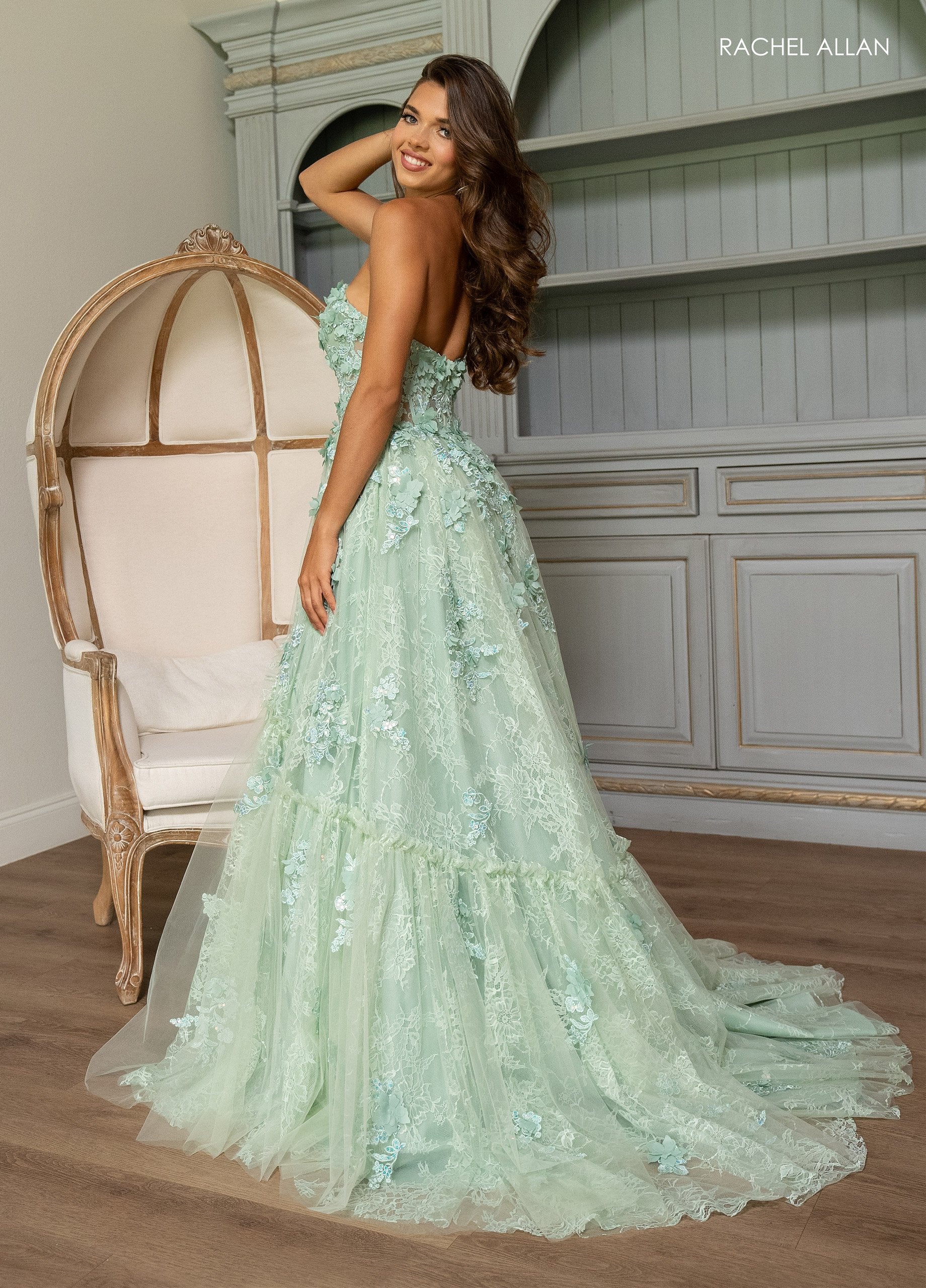 Rachel Allan 70724 Long 3D Floral A Line Formal Prom Dress