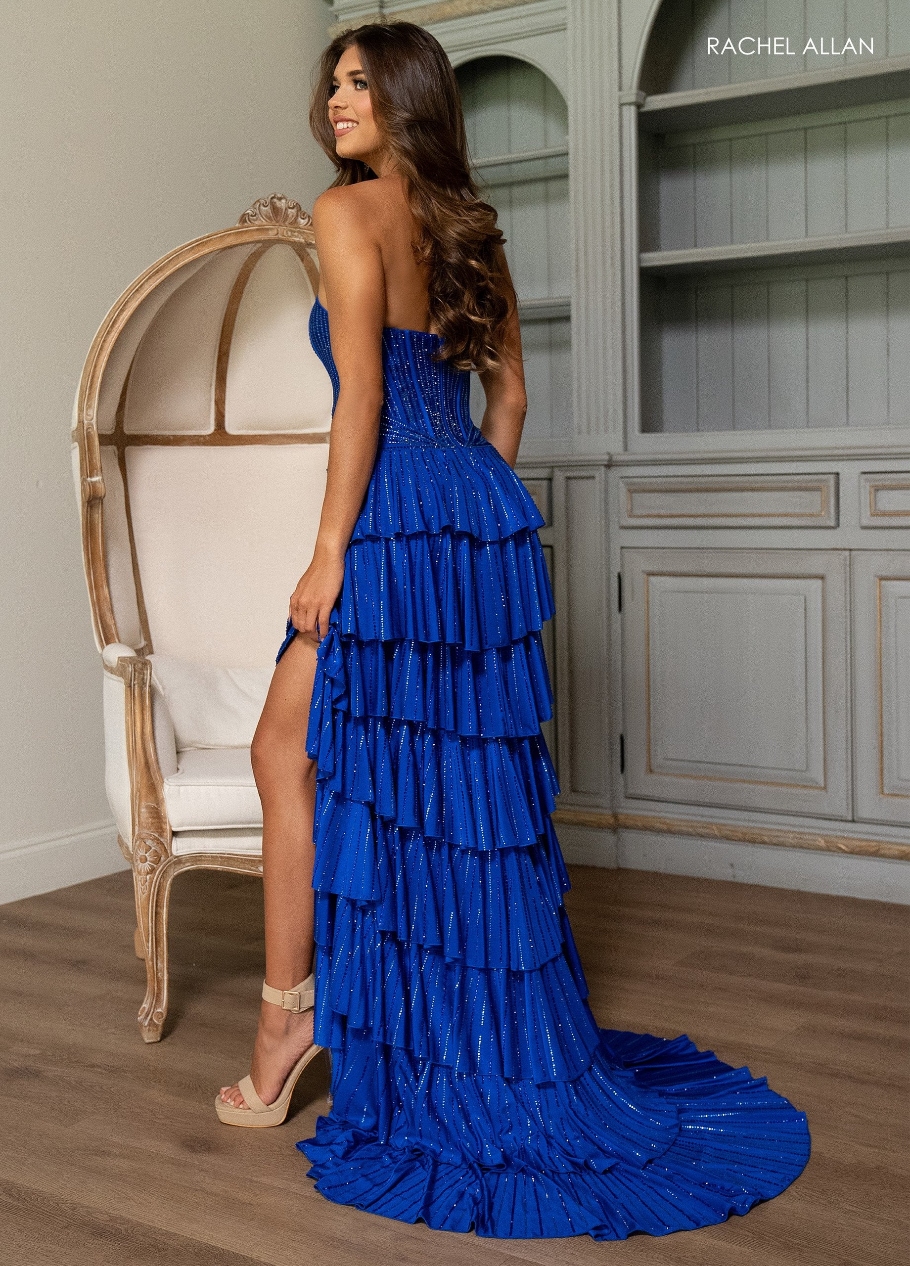 Rachel Allan 70823 Long Formal Beaded Ruffle Prom Dress