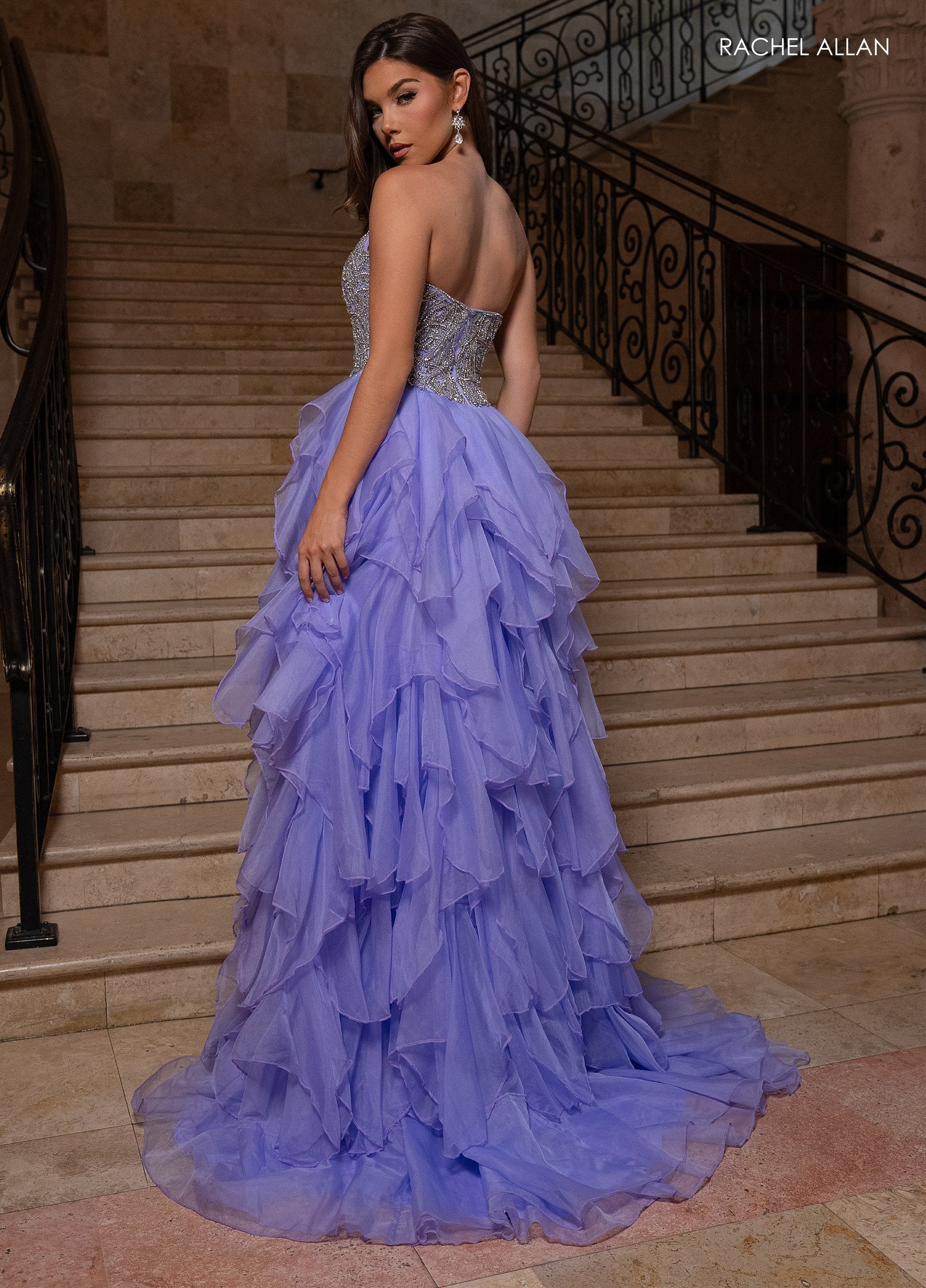 Rachel Allan 70788 Beaded Long A Line Ruffle Formal Prom Dress