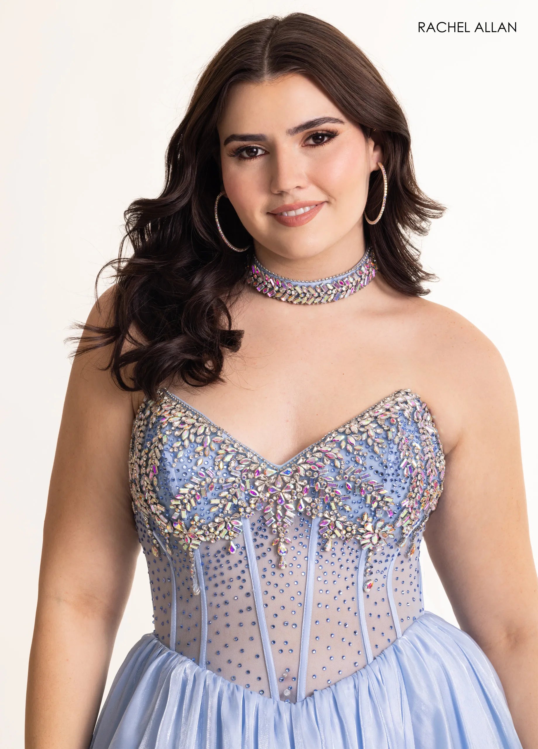Prom Dresses Beaded Corset Long Prom Ball Gown Powder Blue