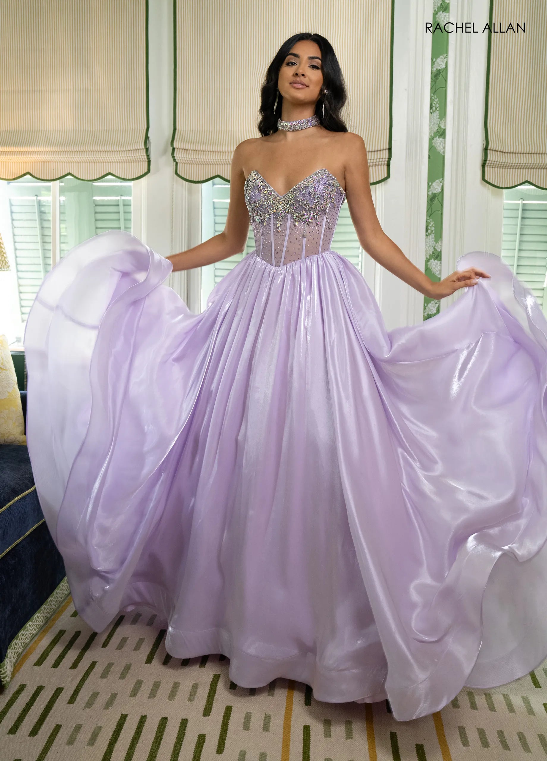 Prom Dresses Beaded Corset Long Prom Ball Gown Lilac