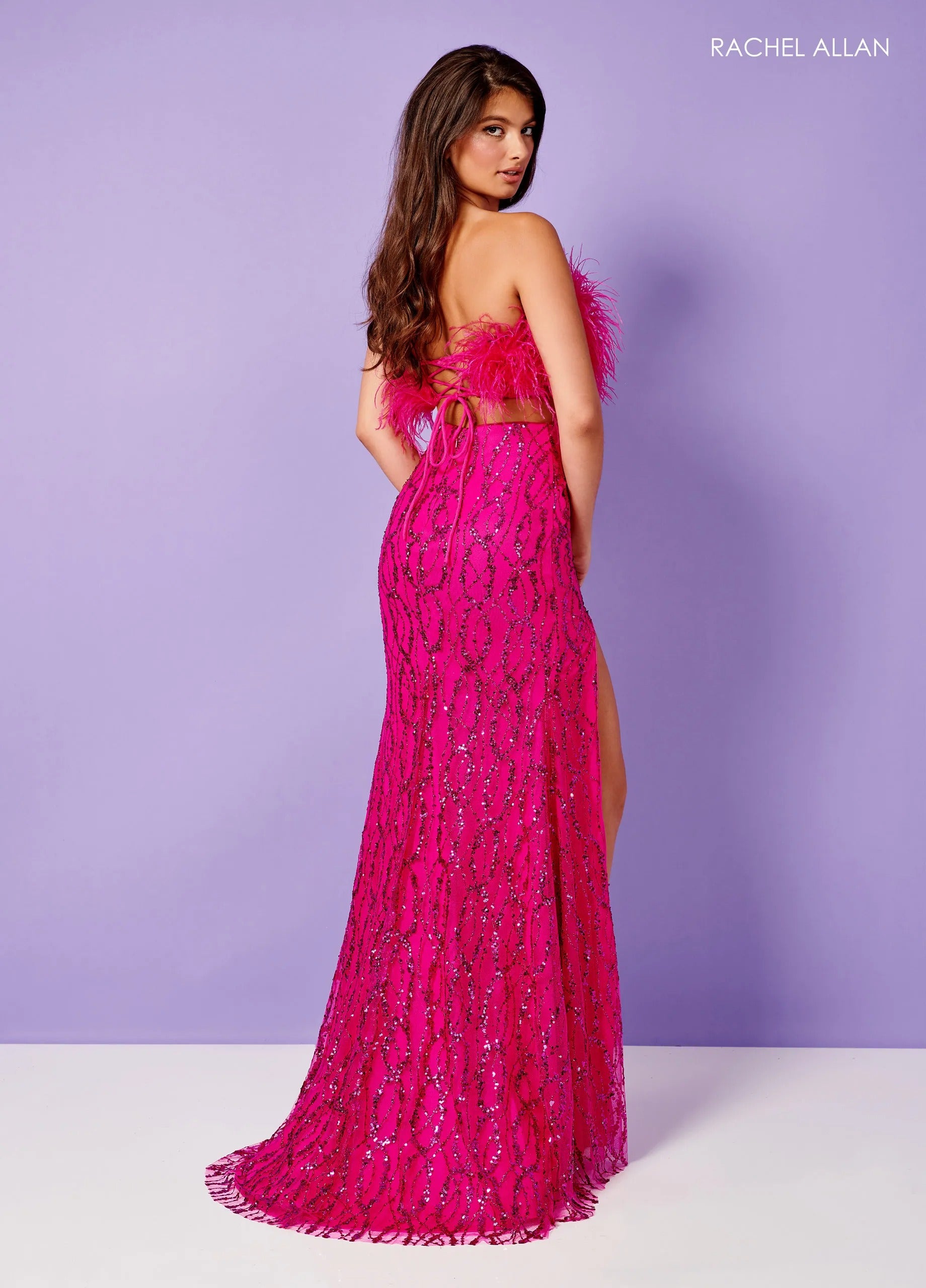 Prom Dresses Long Formal Two Piece Sequin Slit Glitter Prom Dress Rachel Allan 70467 Fuchsia