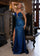 Prom Dresses Long Beaded Fitted Slit Pattern Formal Prom Dress Navy
