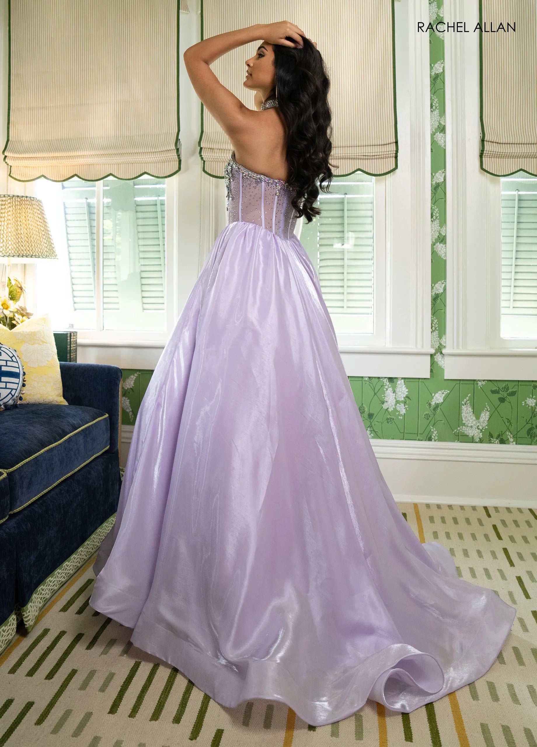Prom Dresses Beaded Corset Long Prom Ball Gown Lilac