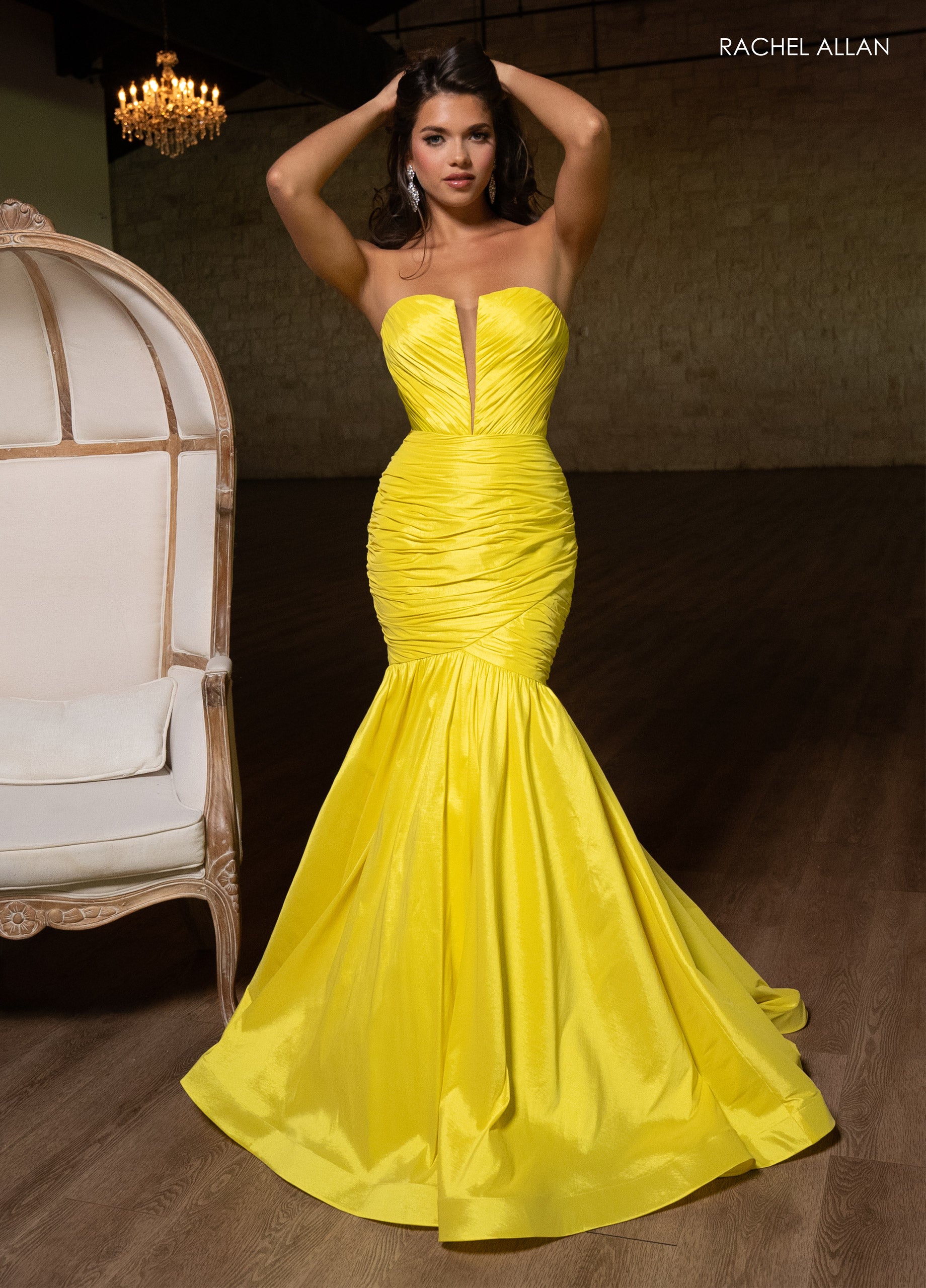 Prom Dresses Long Ruched Formal Mermaid Prom Dress Yellow