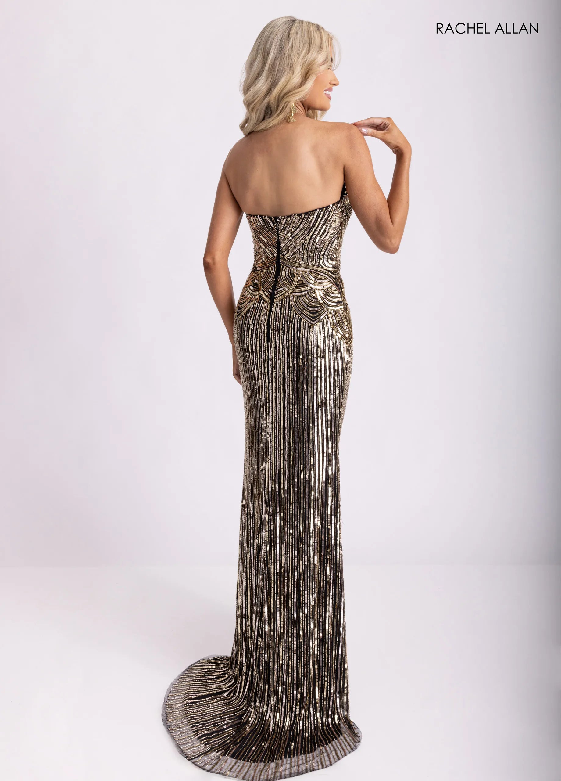 Prom Dresses Long Formal Beaded Fitted Prom Dress Black Gold