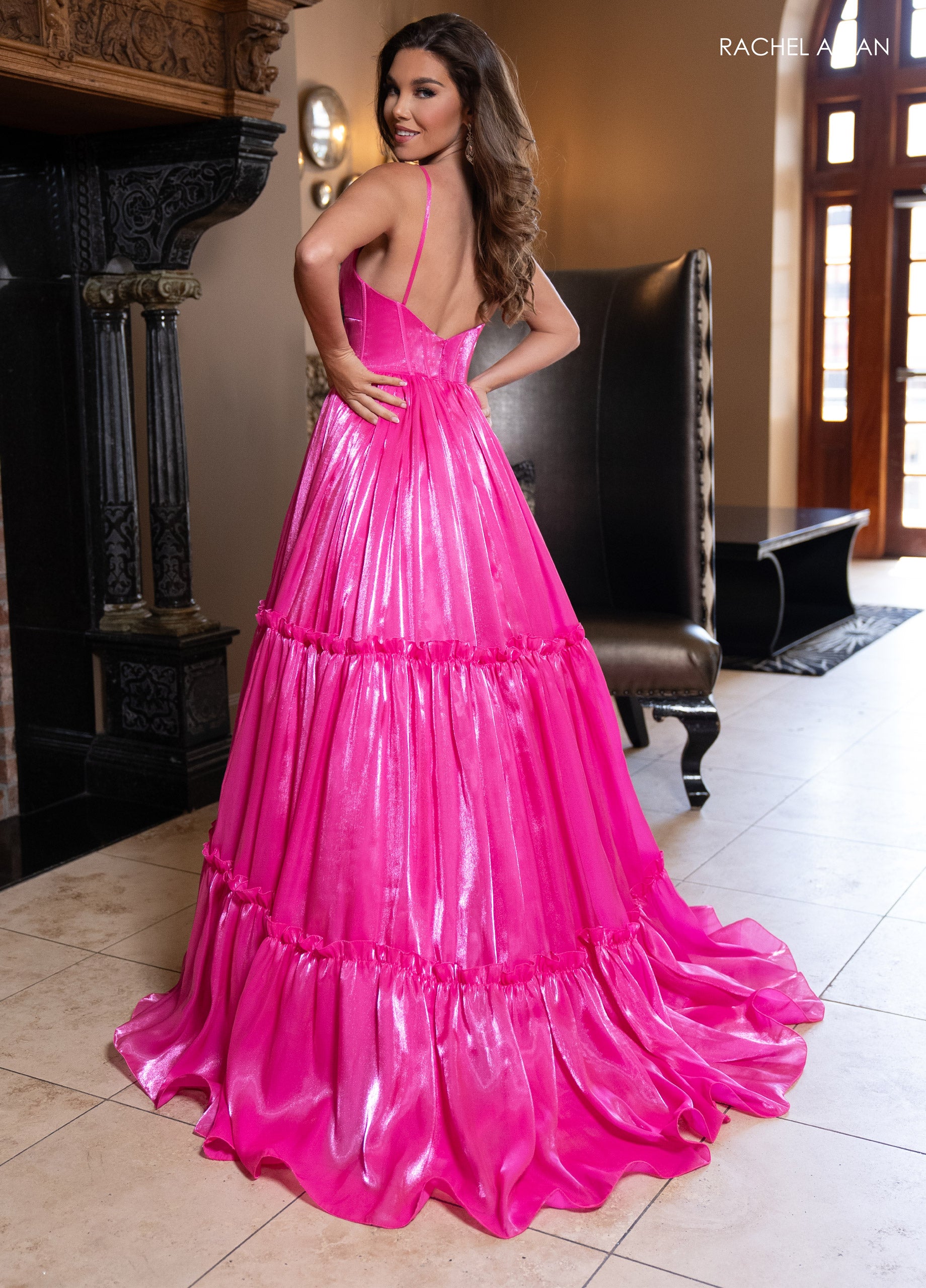 Prom Dresses Long Fitted Tiered Formal Prom Dress Hot Pink