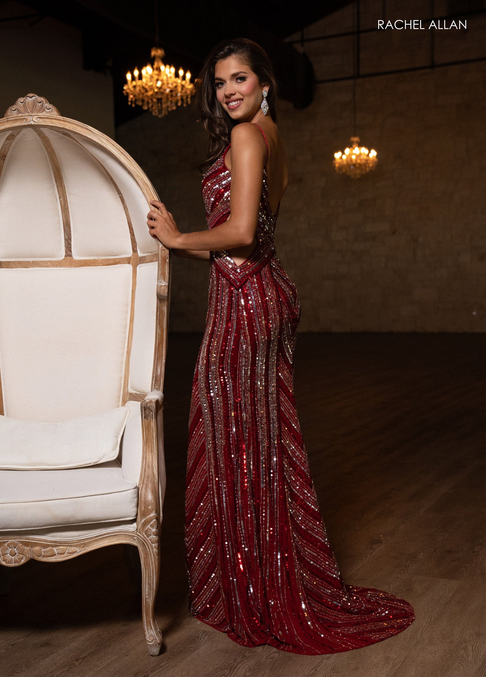Rachel Allan RA70760 Long Beaded Formal V Neck Prom Dress