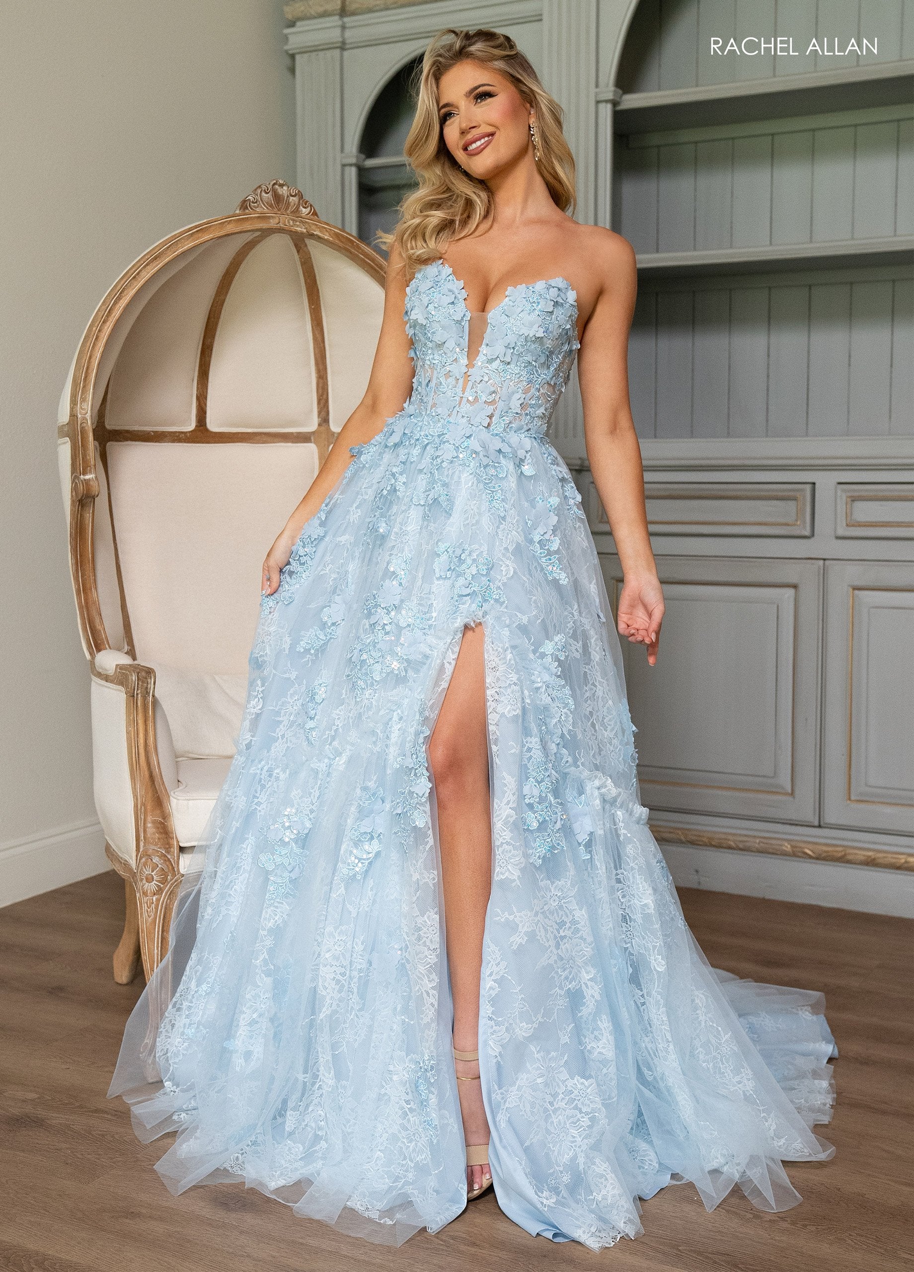 Rachel Allan 70724 Long 3D Floral A Line Formal Prom Dress