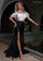 Prom Dresses Long Ruffle Two Piece Slit Formal Prom Dress White Black