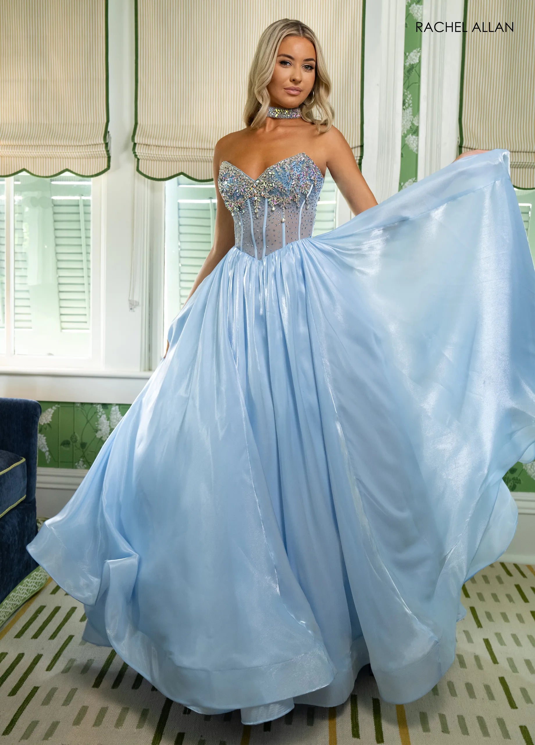 Prom Dresses Beaded Corset Long Prom Ball Gown Powder Blue