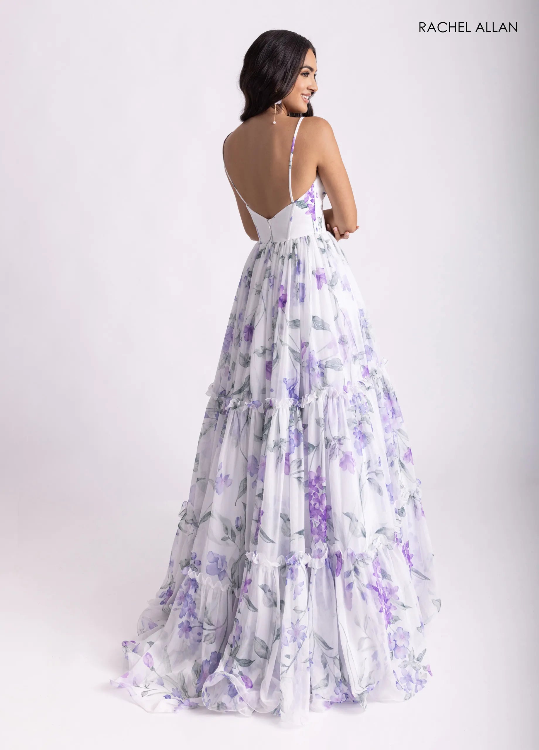 Prom Dresses Long Formal Floral Print Ball Gown White Multi