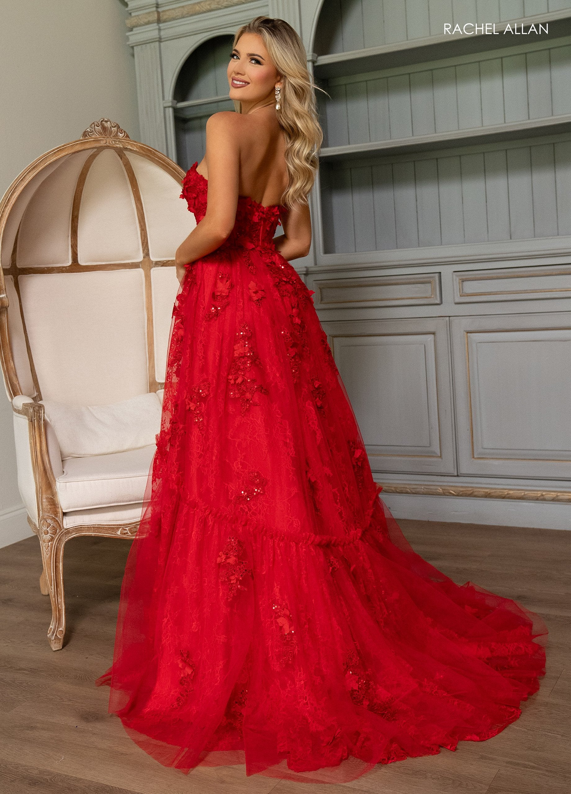 Rachel Allan 70724 Long 3D Floral A Line Formal Prom Dress