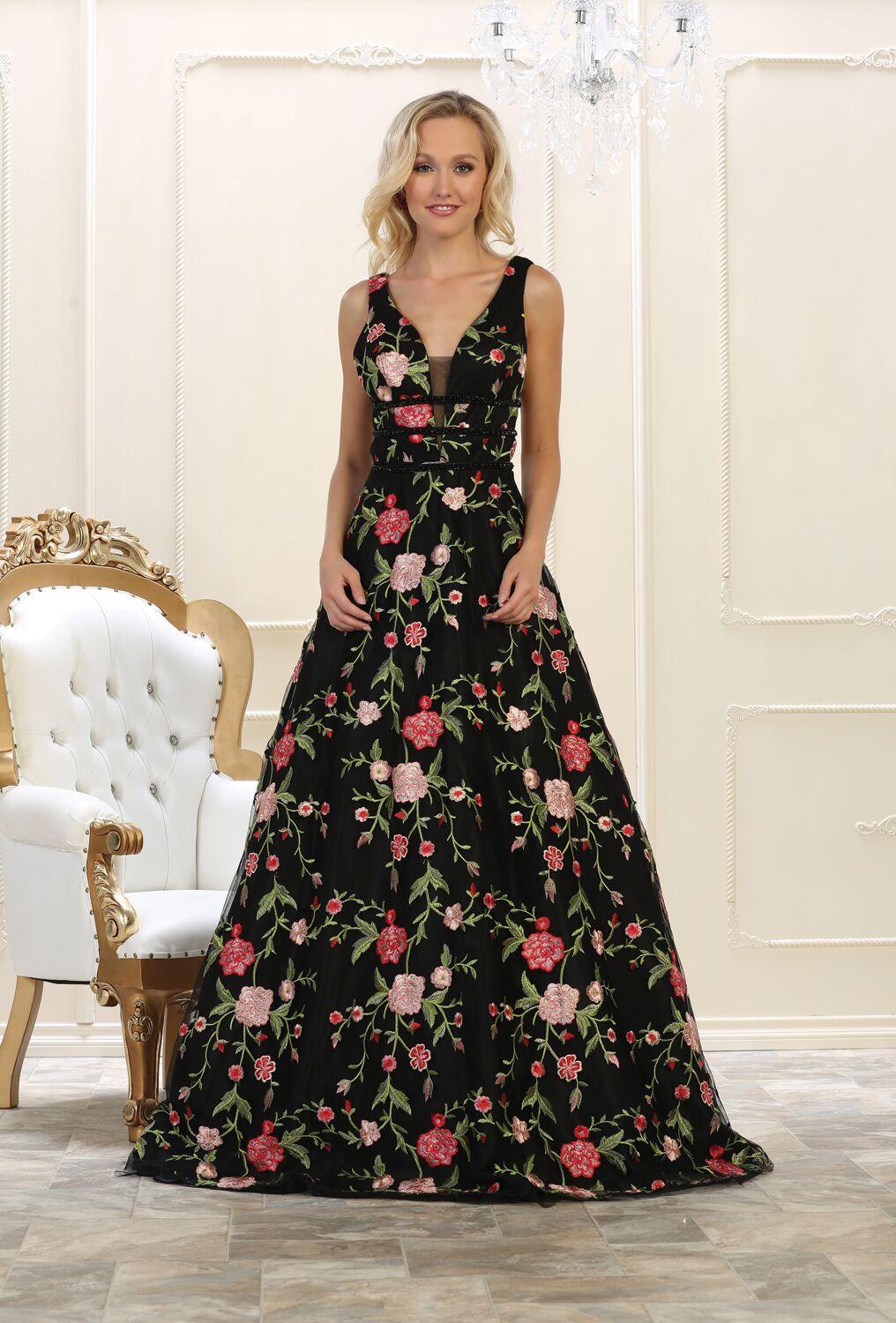 Prom Floral Long Formal Dress Ball Gown - The Dress Outlet May Queen