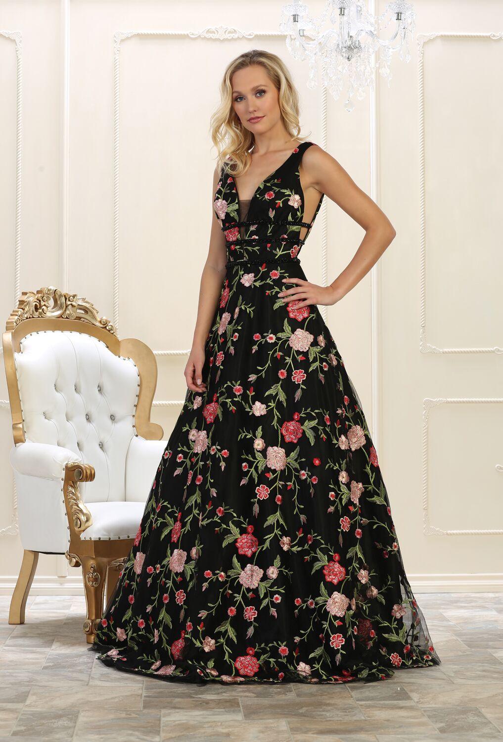 Prom Floral Long Formal Dress Ball Gown - The Dress Outlet May Queen