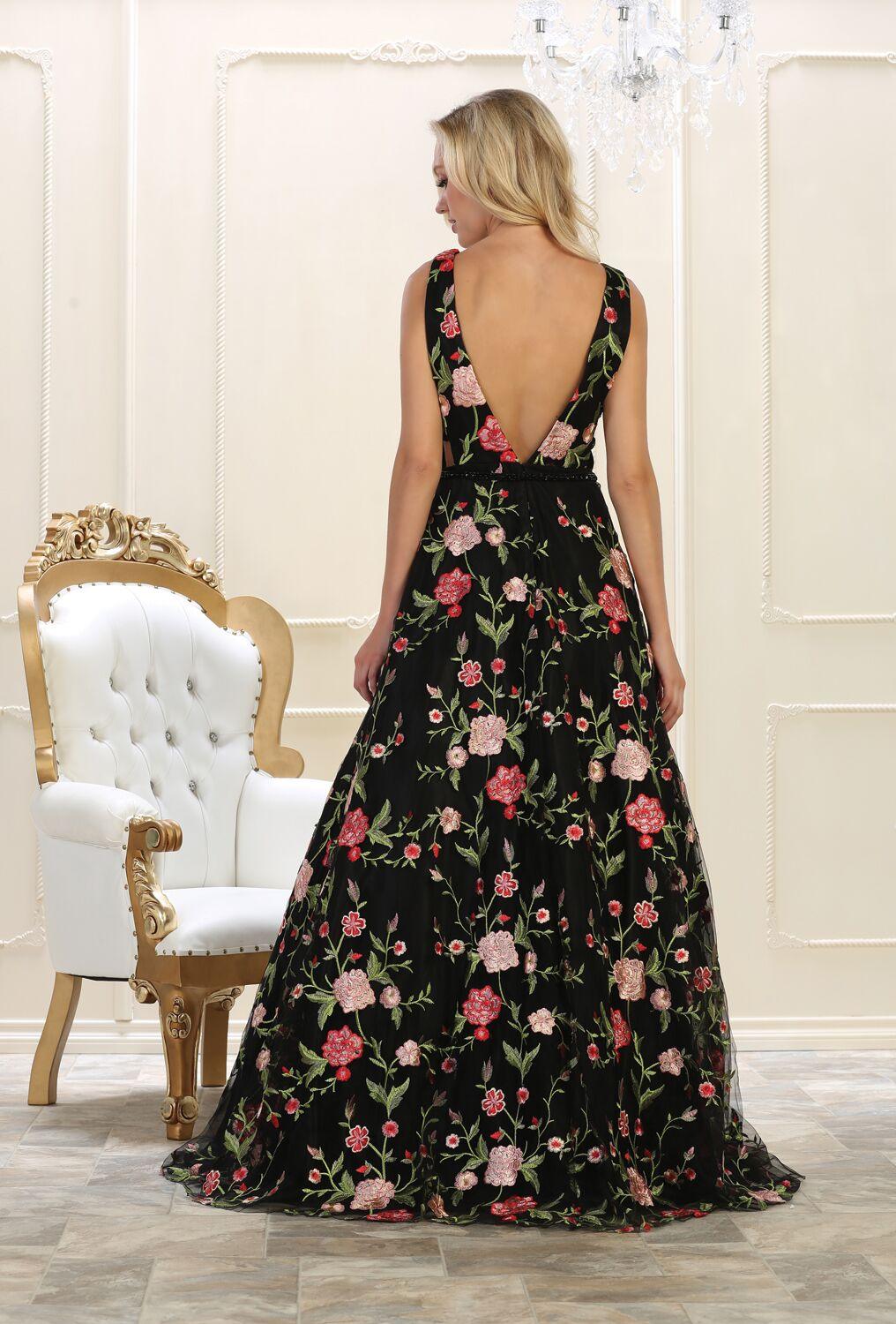 Prom Floral Long Formal Dress Ball Gown - The Dress Outlet May Queen