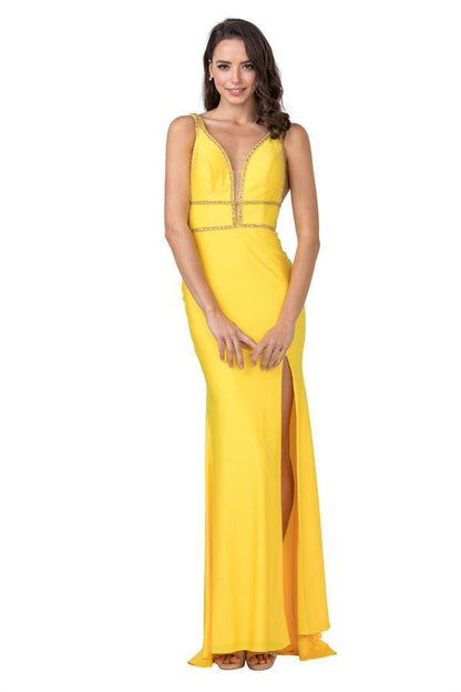 Prom Formal Beaded Sleeveless Evening Long Gown - The Dress Outlet
