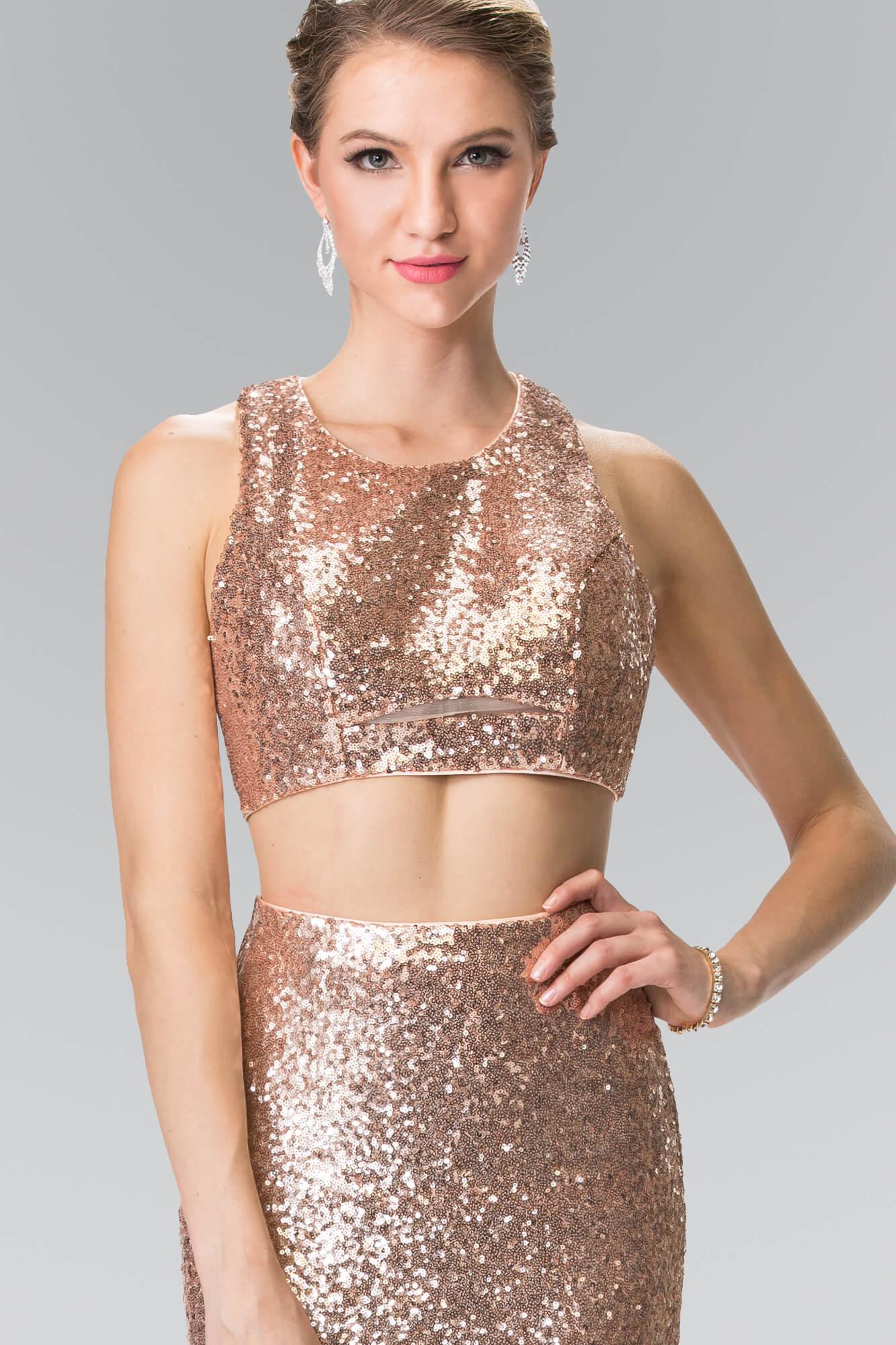 Prom Formal Sexy Two Piece Sequin Evening Long Dress
