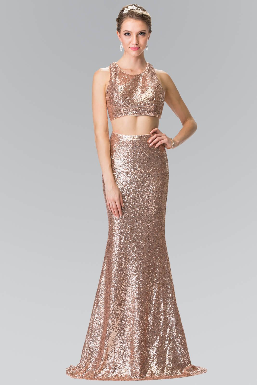Prom Formal Sexy Two Piece Sequin Evening Long Dress