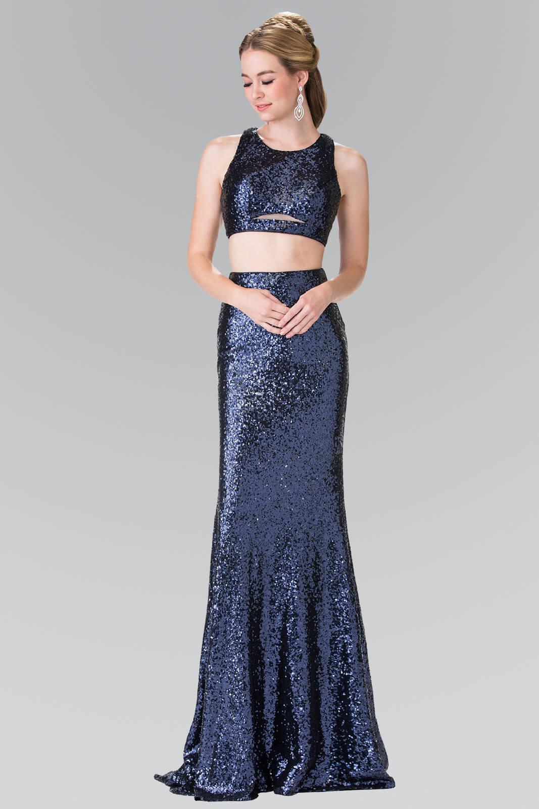 Prom Formal Sexy Two Piece Sequin Evening Long Dress