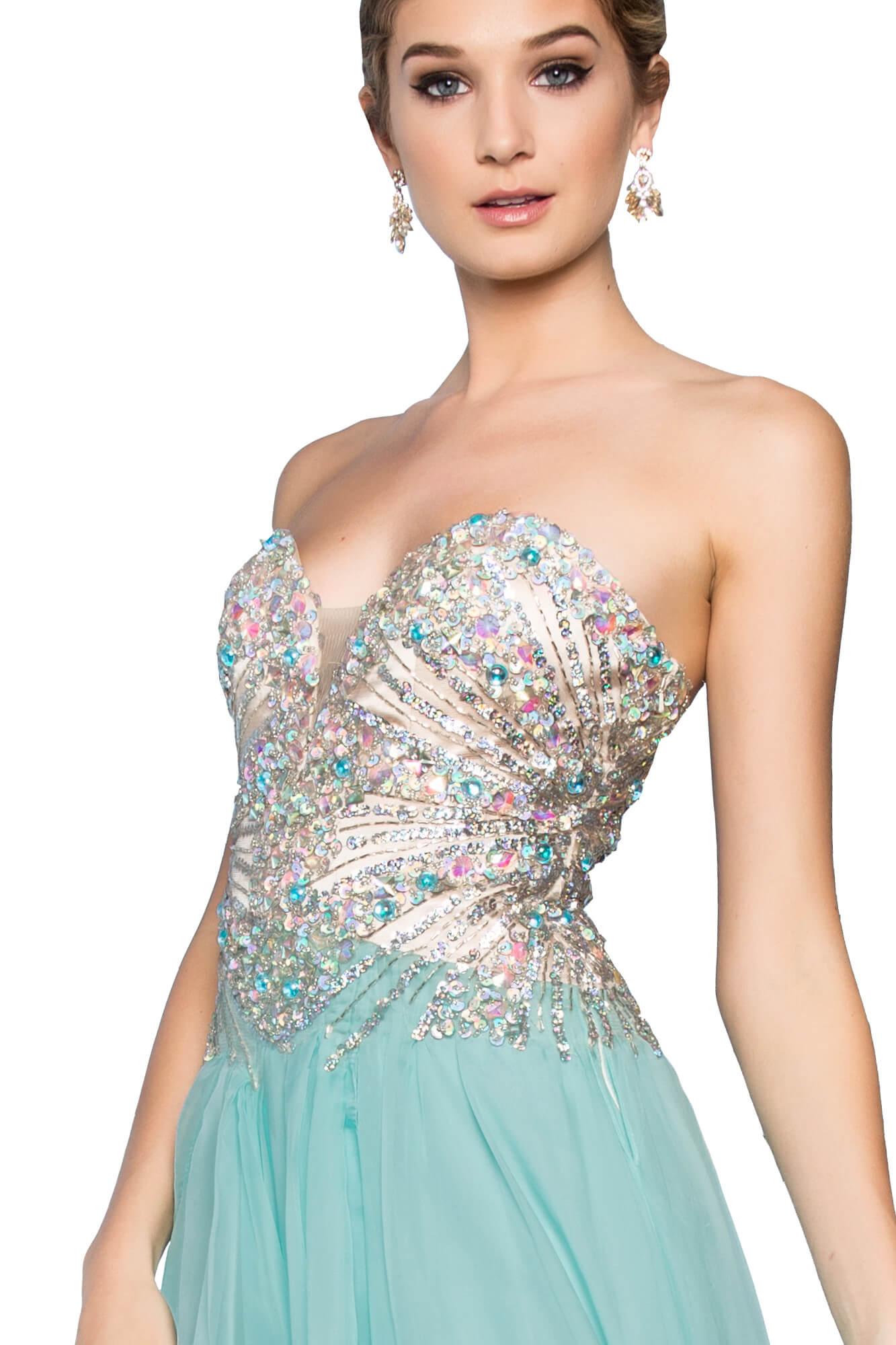 GLS Coral Strapless Sweetheart Chiffon Long Prom Dress - Corset Back