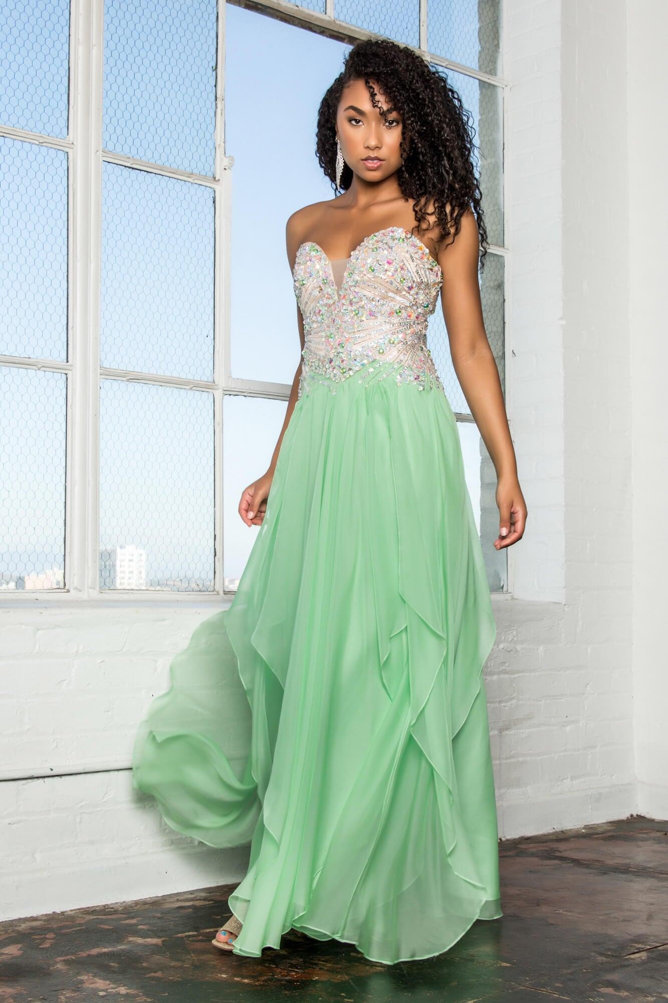 GLS Coral Strapless Sweetheart Chiffon Long Prom Dress - Corset Back - Sizes XS to 2XL GLS Coral Strapless Sweetheart Chiffon Long Prom Dress - Corset Back - Sizes XS to 2XL