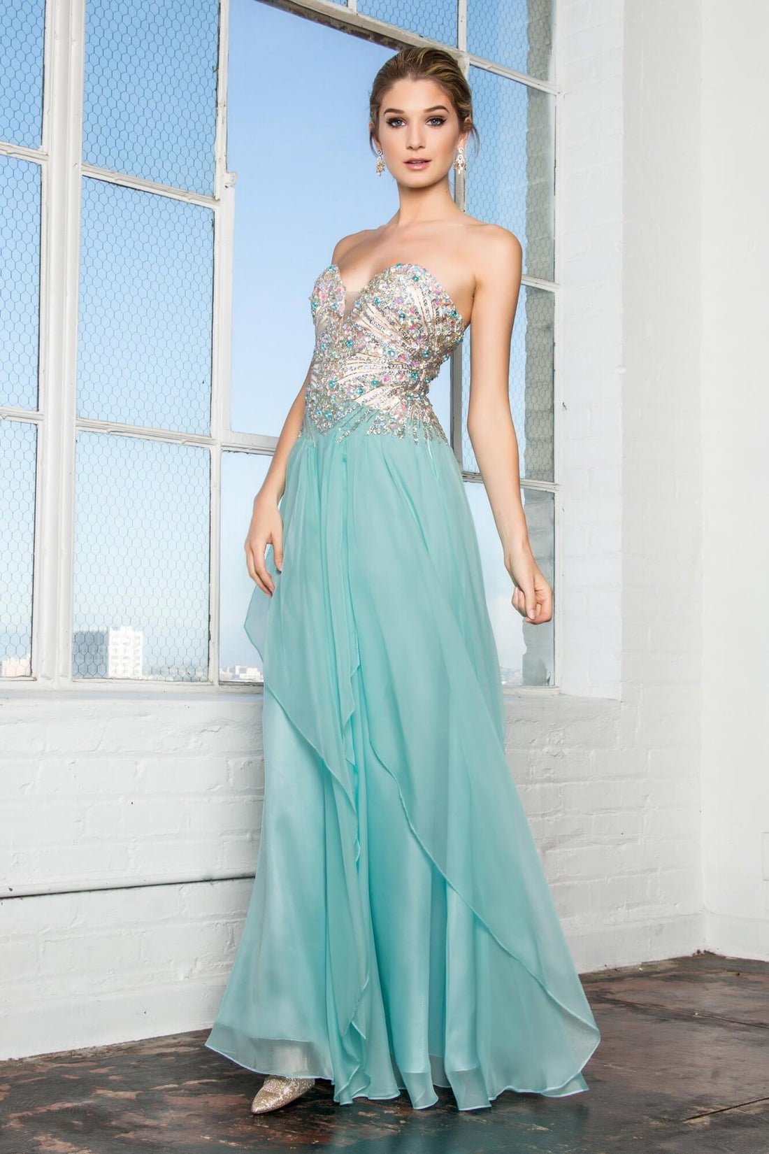 Sweetheart Chiffon Long DressES with Zipper Back Sage Plus Size main image 1