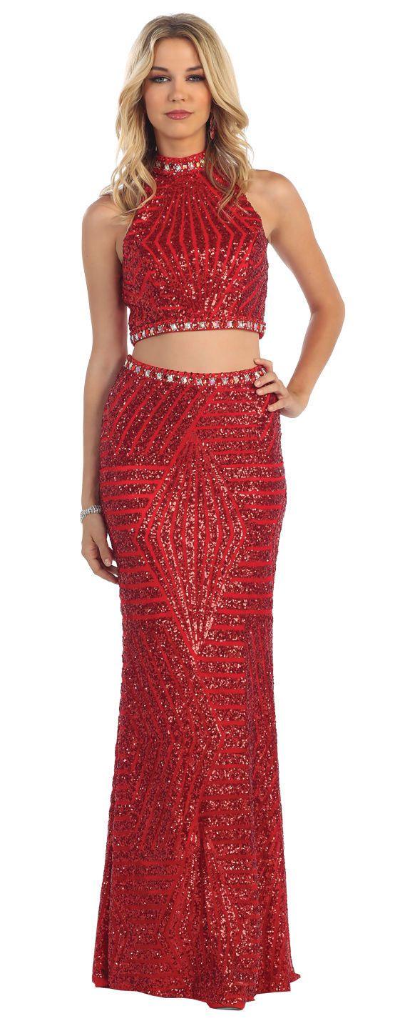 Prom Long 2 Piece Set Dress Formal Evening Gown - The Dress Outlet May Queen
