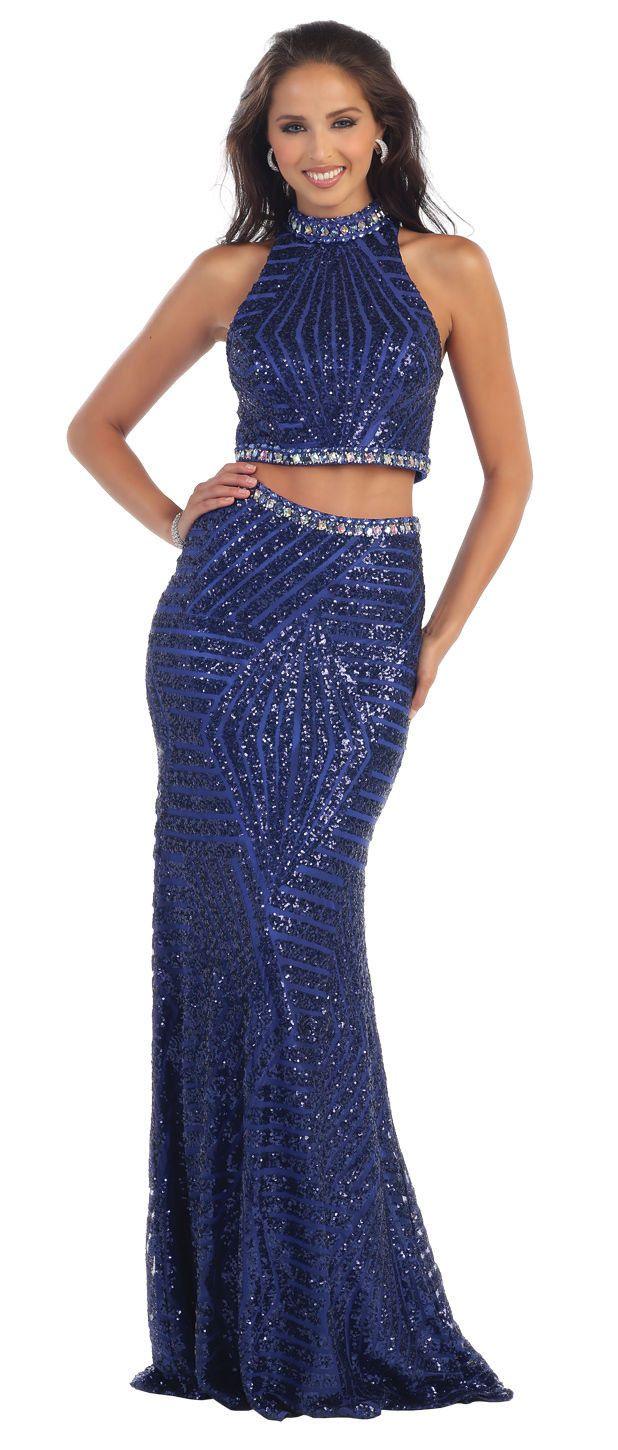 Prom Long 2 Piece Set Dress Formal Evening Gown - The Dress Outlet May Queen