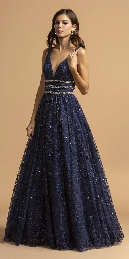 Prom Long Beaded Formal Glitter Dress