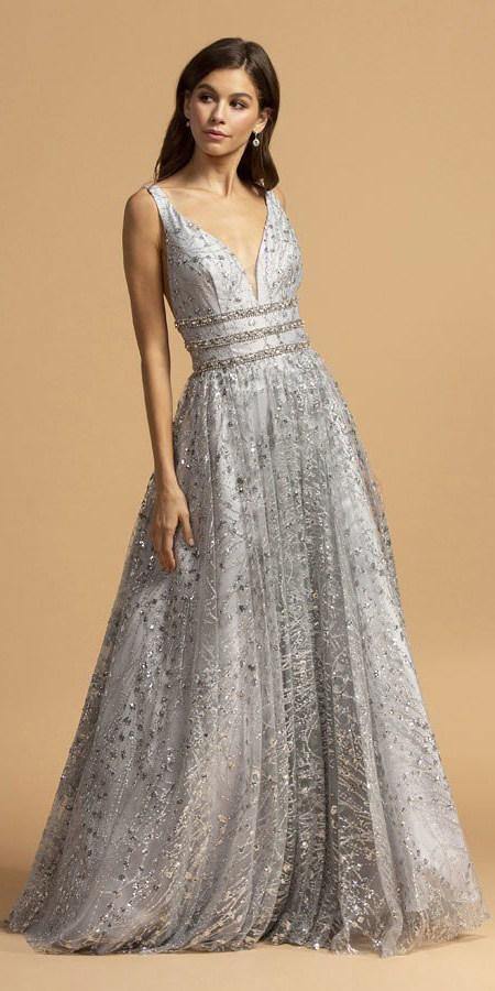 Prom Long Beaded Formal Glitter Dress