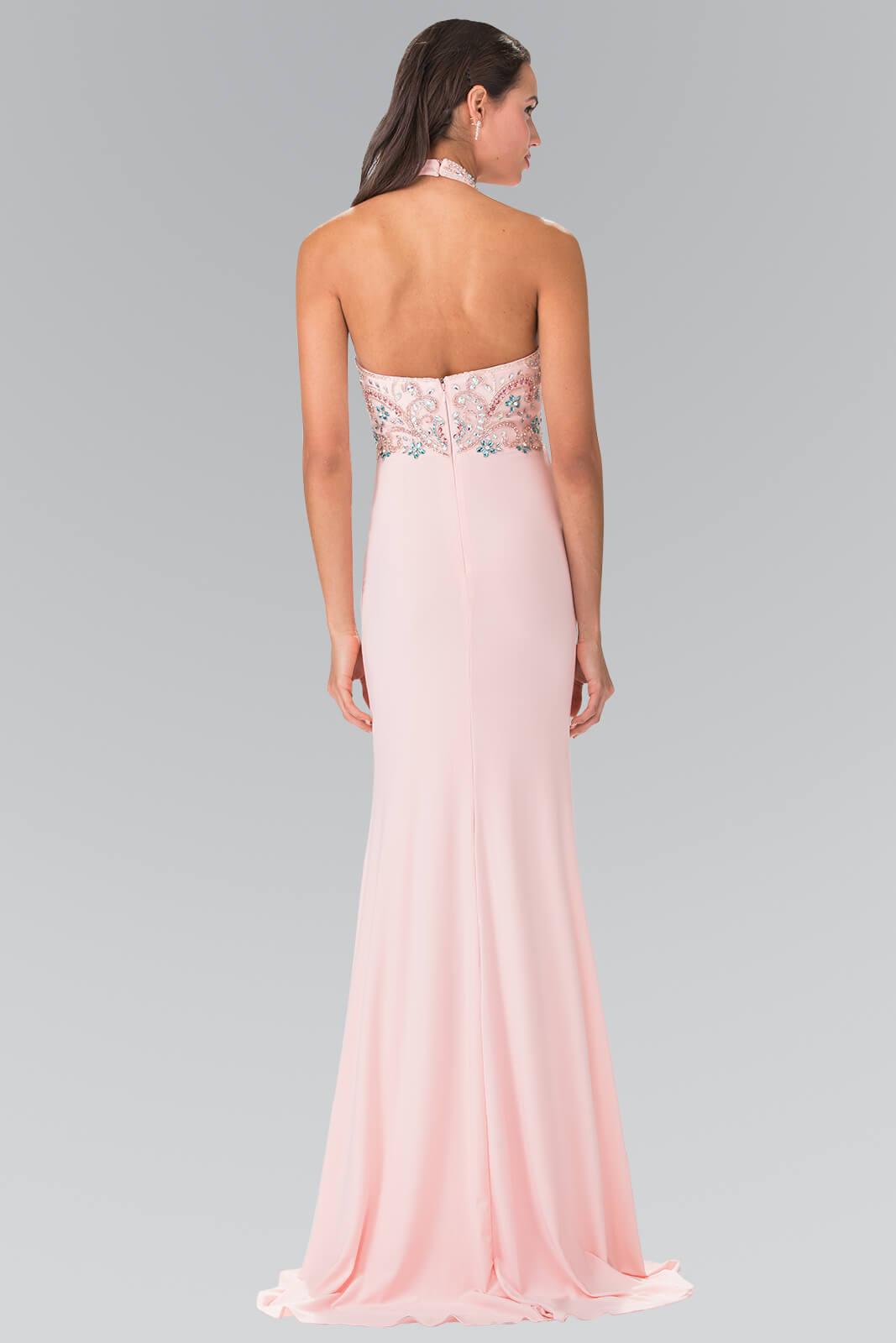 Blush Prom Long Beaded Halter Neck Evening Formal Dress