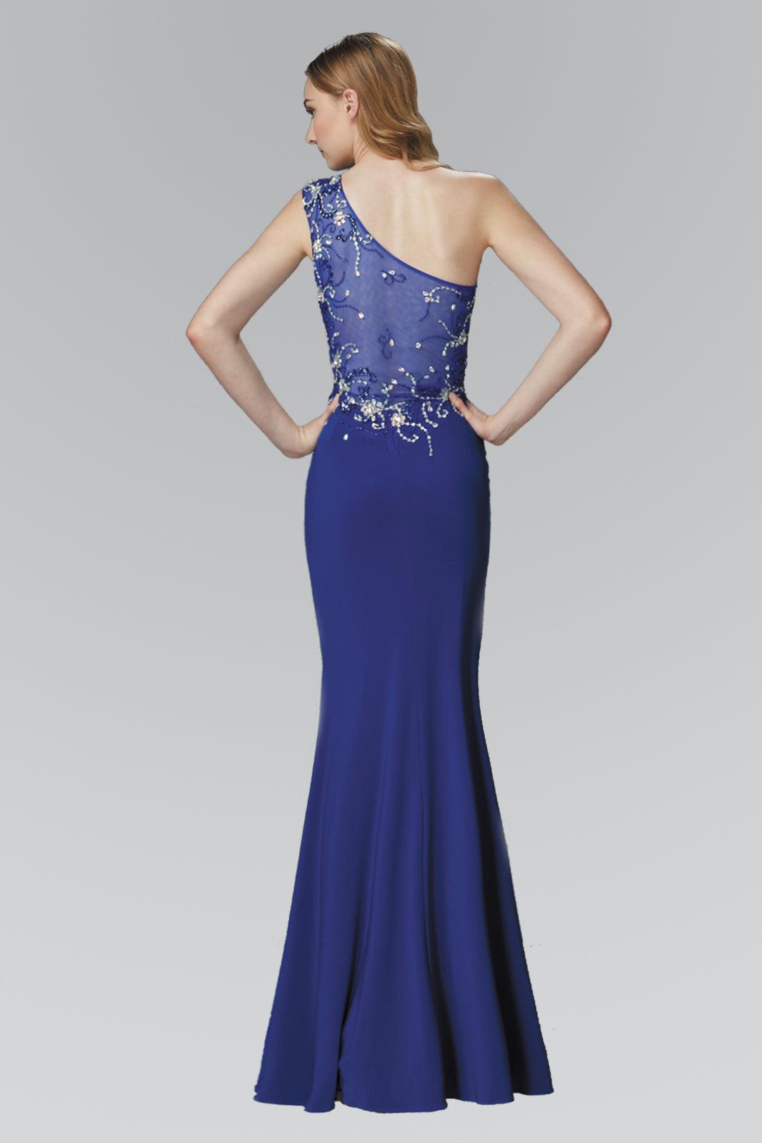 Prom Long Beaded One Shoulder Formal Evening Dress - The Dress Outlet Elizabeth K