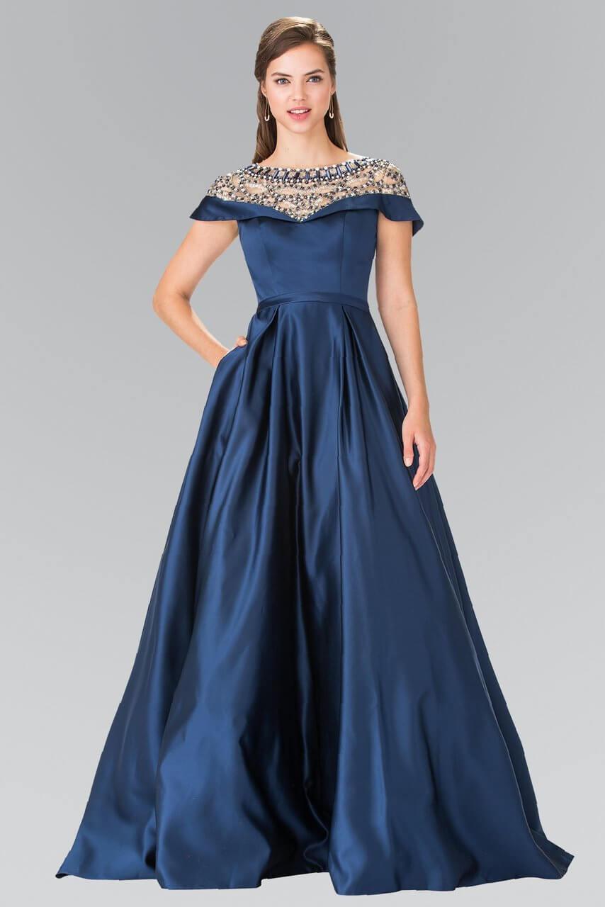 GLS Prom Long Cap Sleeve Evening Ball Gown with Pockets - Navy - Size XS - A-Line Style GLS Prom Long Cap Sleeve Evening Ball Gown with Pockets - Navy - Size XS - A-Line Style