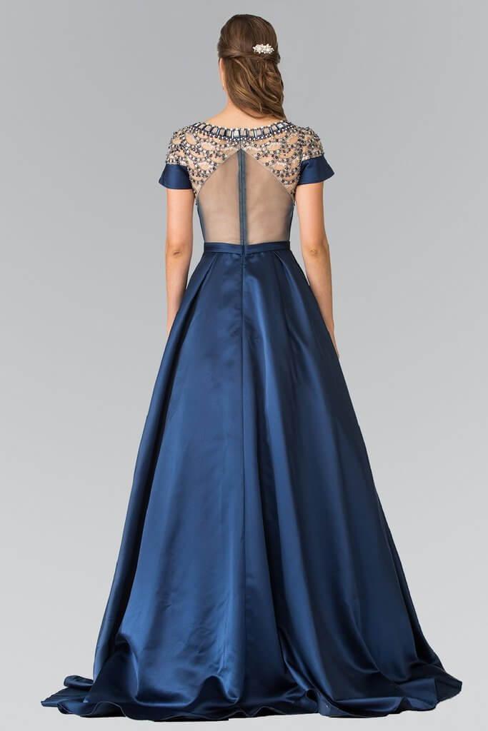 Prom Long Cap Sleeve Evening Ball Gown with Pockets