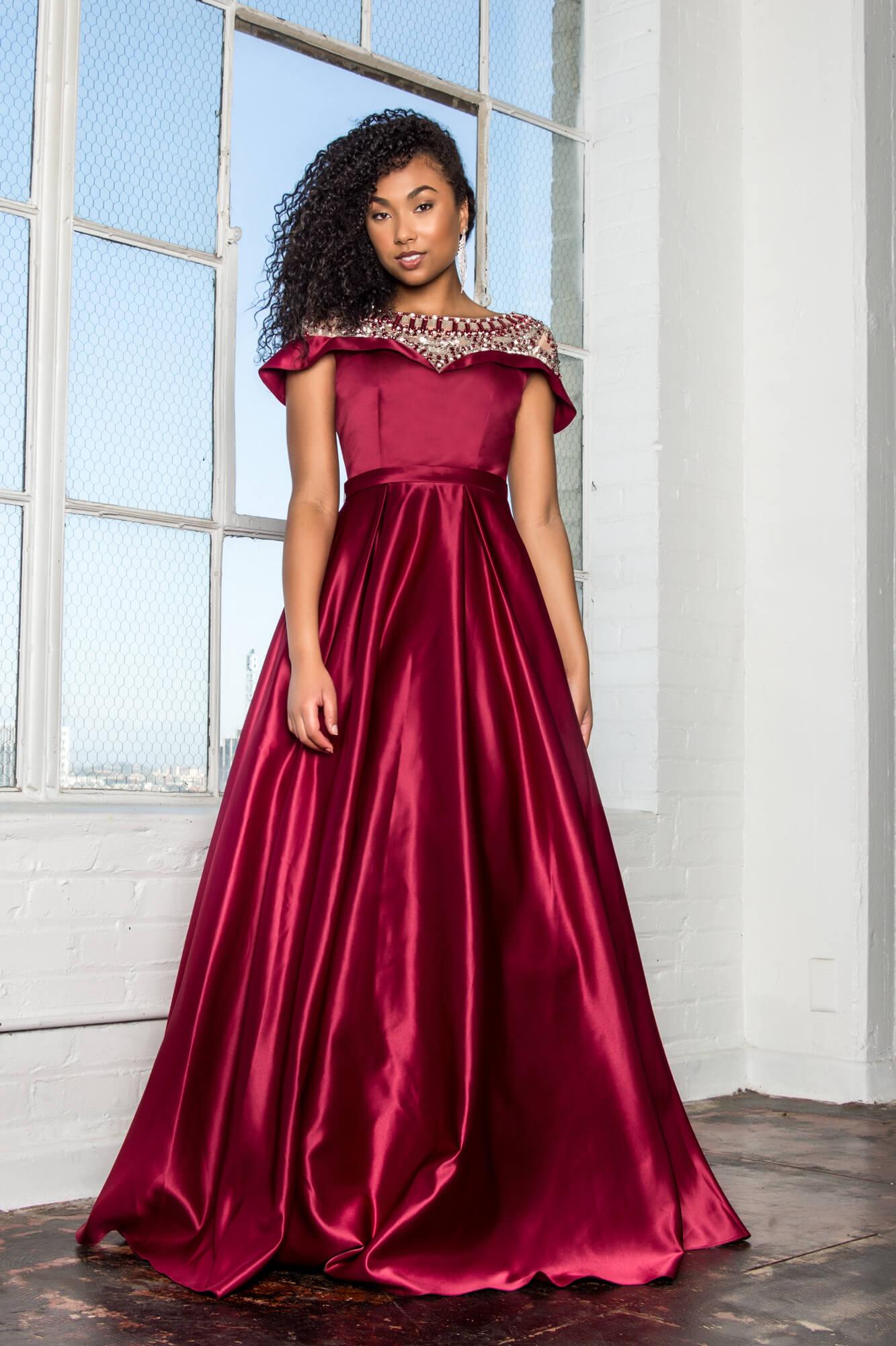 Prom Long Cap Sleeve Evening Ball Gown with Pockets - The Dress Outlet Elizabeth K