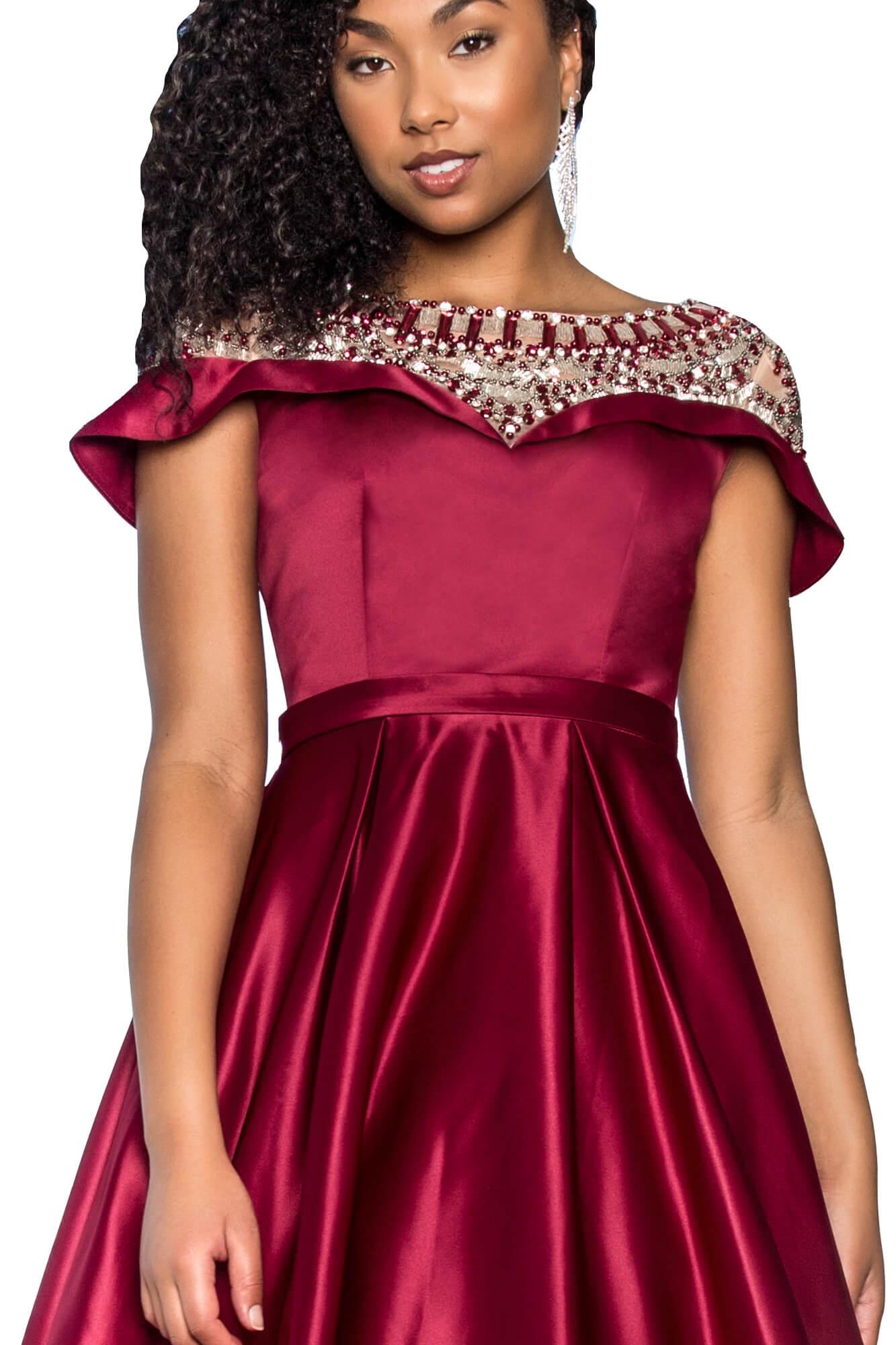 Prom Long Cap Sleeve Evening Ball Gown with Pockets