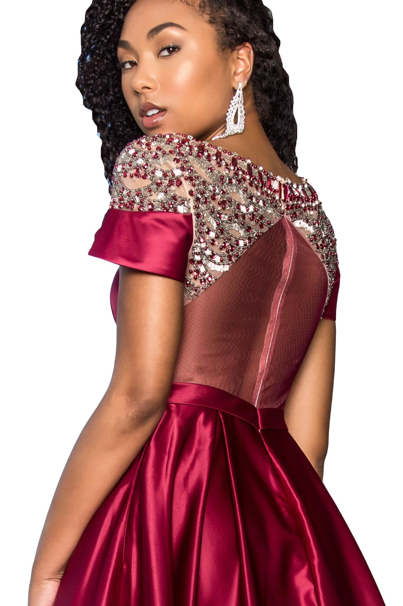 Prom Long Cap Sleeve Evening Ball Gown with Pockets