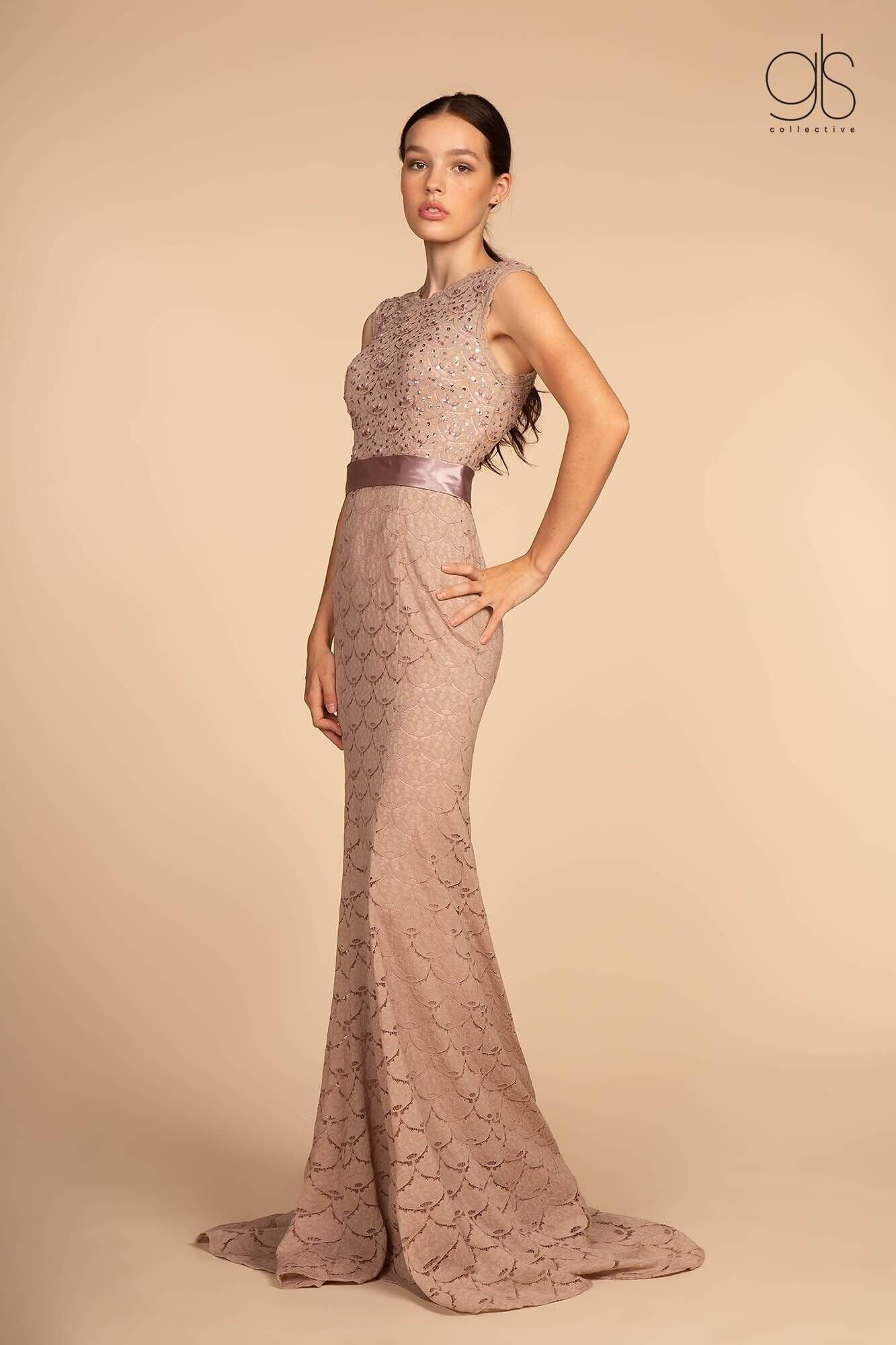 Prom Long Cap Sleeve Evening Formal Dress - Mauve / Xs Prom Long Cap Sleeve Evening Formal Dress - Mauve / Xs