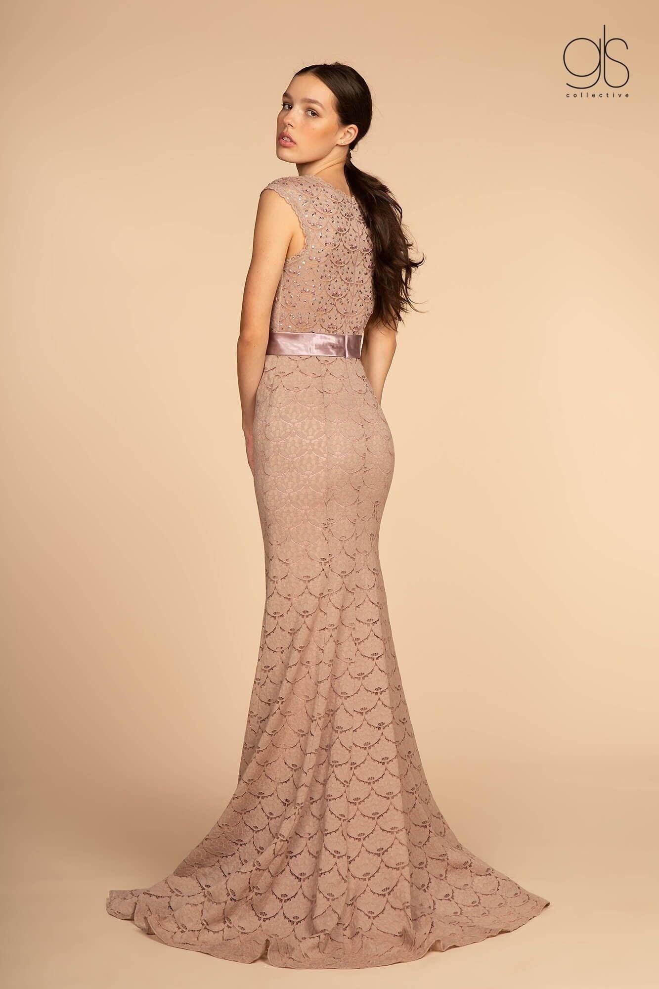 Prom Long Cap Sleeve Evening Formal Dress - The Dress Outlet Elizabeth K