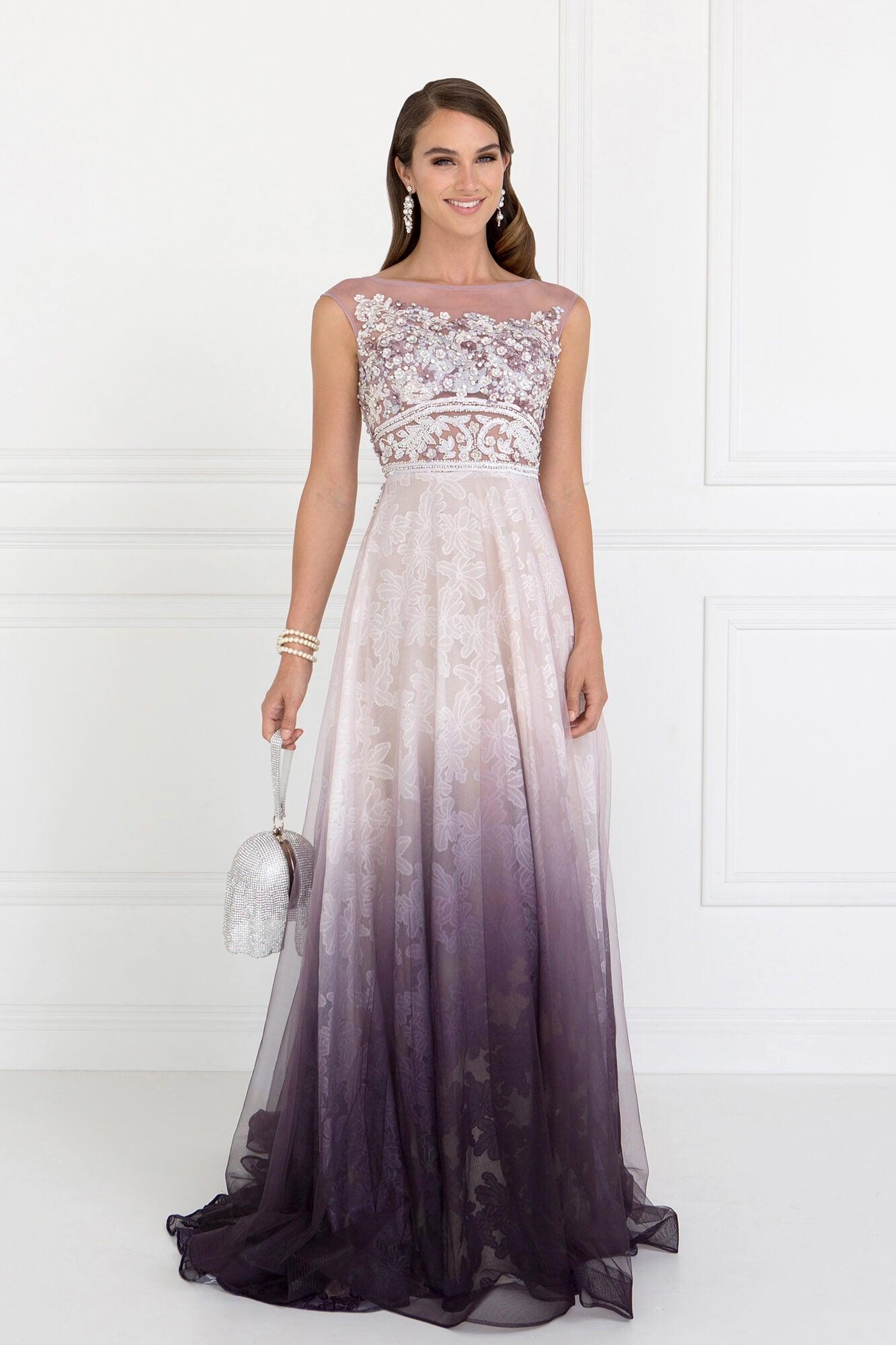 Prom Long Cap Sleeve Floral Lace Evening Formal Dress - The Dress Outlet Elizabeth K