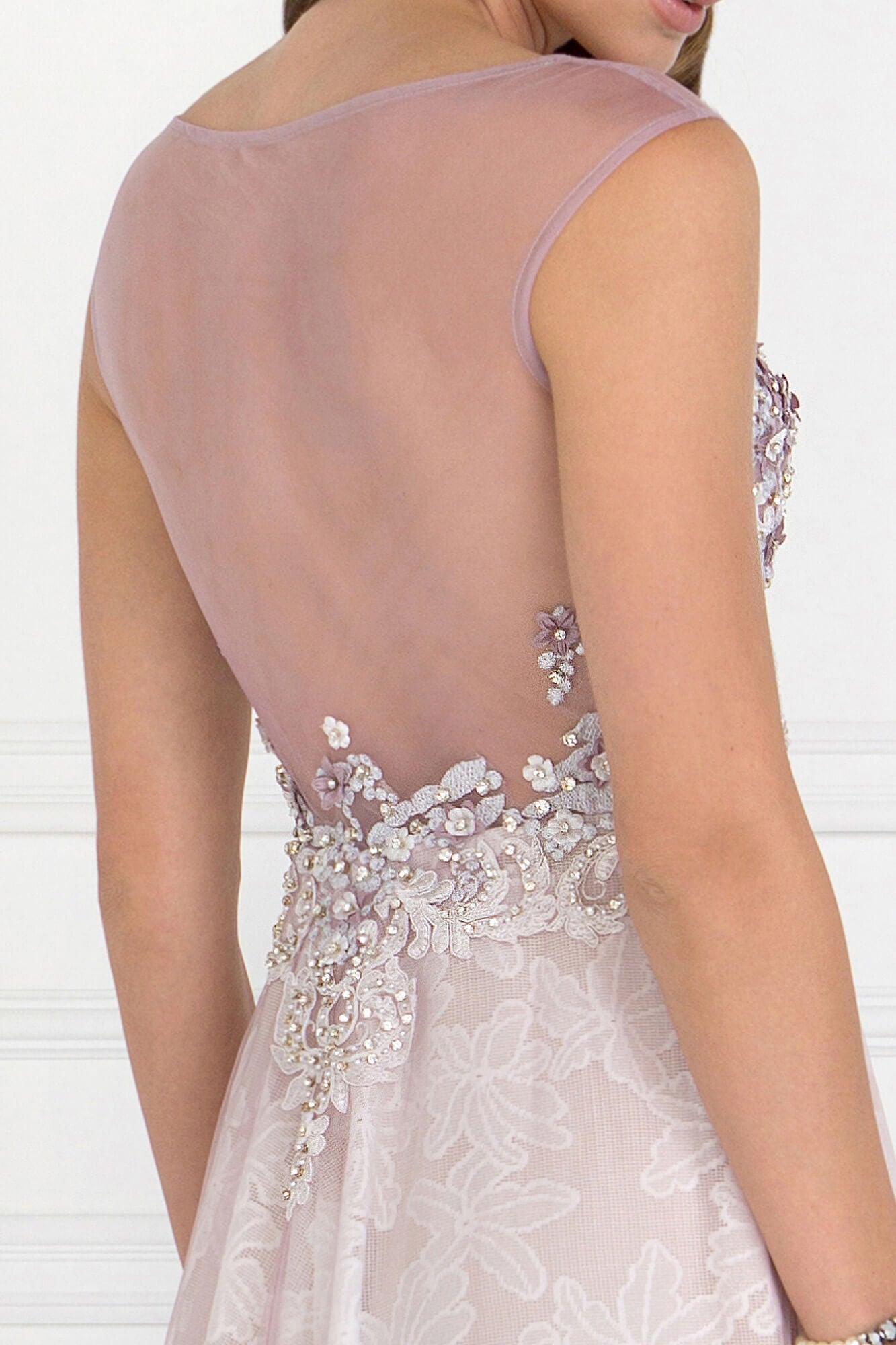 Prom Long Cap Sleeve Floral Lace Evening Formal Dress - The Dress Outlet Elizabeth K