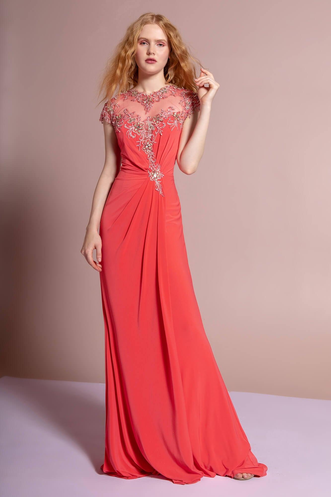 Prom Long Cap Sleeve Formal Dress Evening Gown - The Dress Outlet Elizabeth K