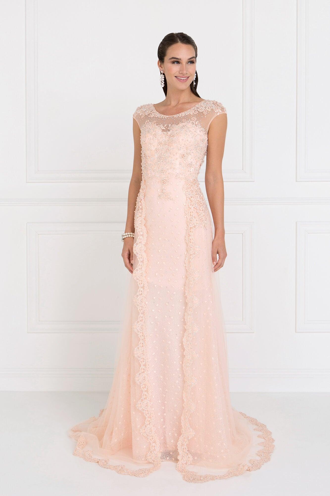 Prom Long Cap Sleeve Formal Evening Dress - The Dress Outlet Elizabeth K