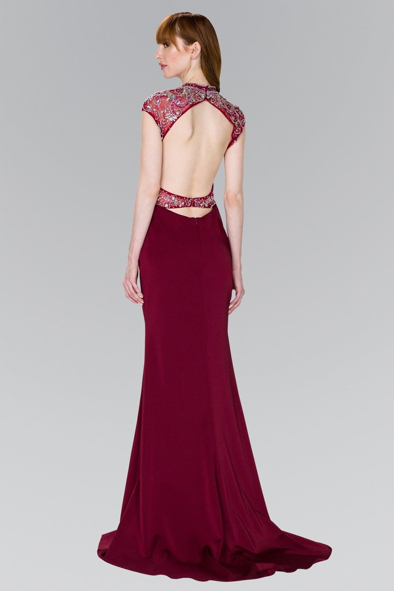 Prom Long Cap Sleeve Open Back Formal Gown - The Dress Outlet Elizabeth K