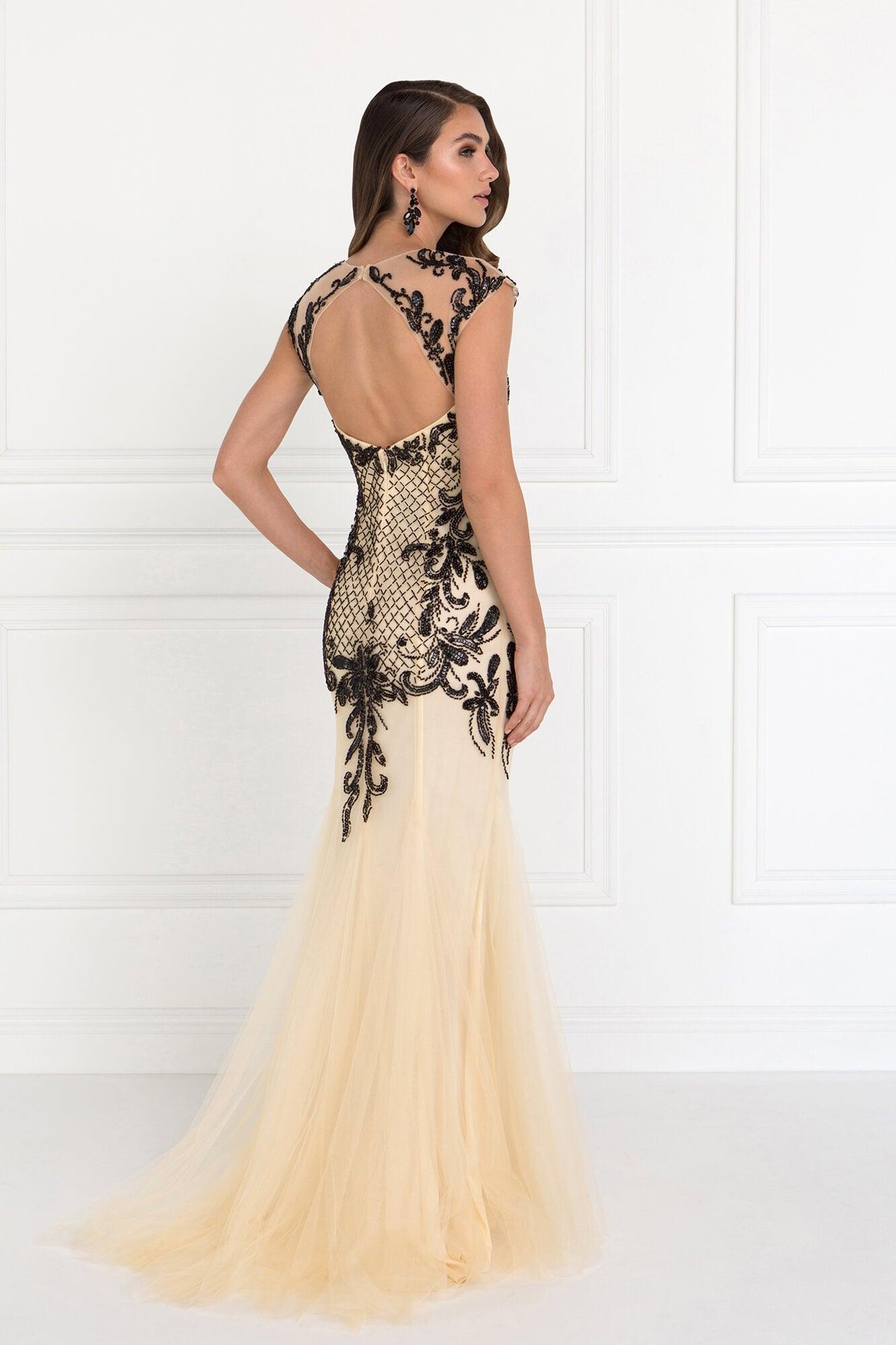 Prom Long Cap Sleeve V-Neckline Formal Dress evening Gown - The Dress Outlet Elizabeth K